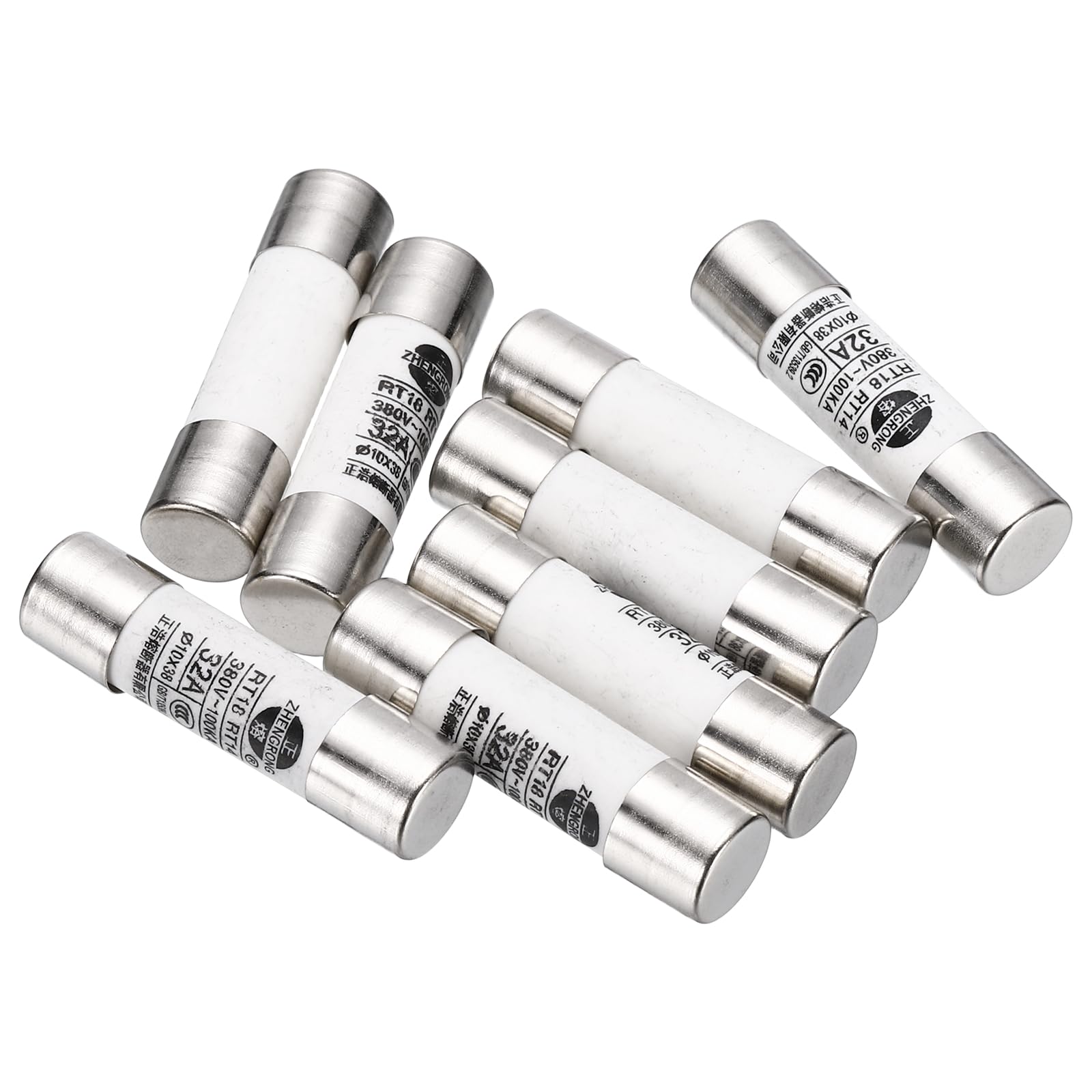 sourcing map 8 Pcs 380V 16A Fast Blow Fuse, Ceramic Cartridge Fuses Microwave Fuse Current Protection F Type 10x38mm for Electrical Industrial
