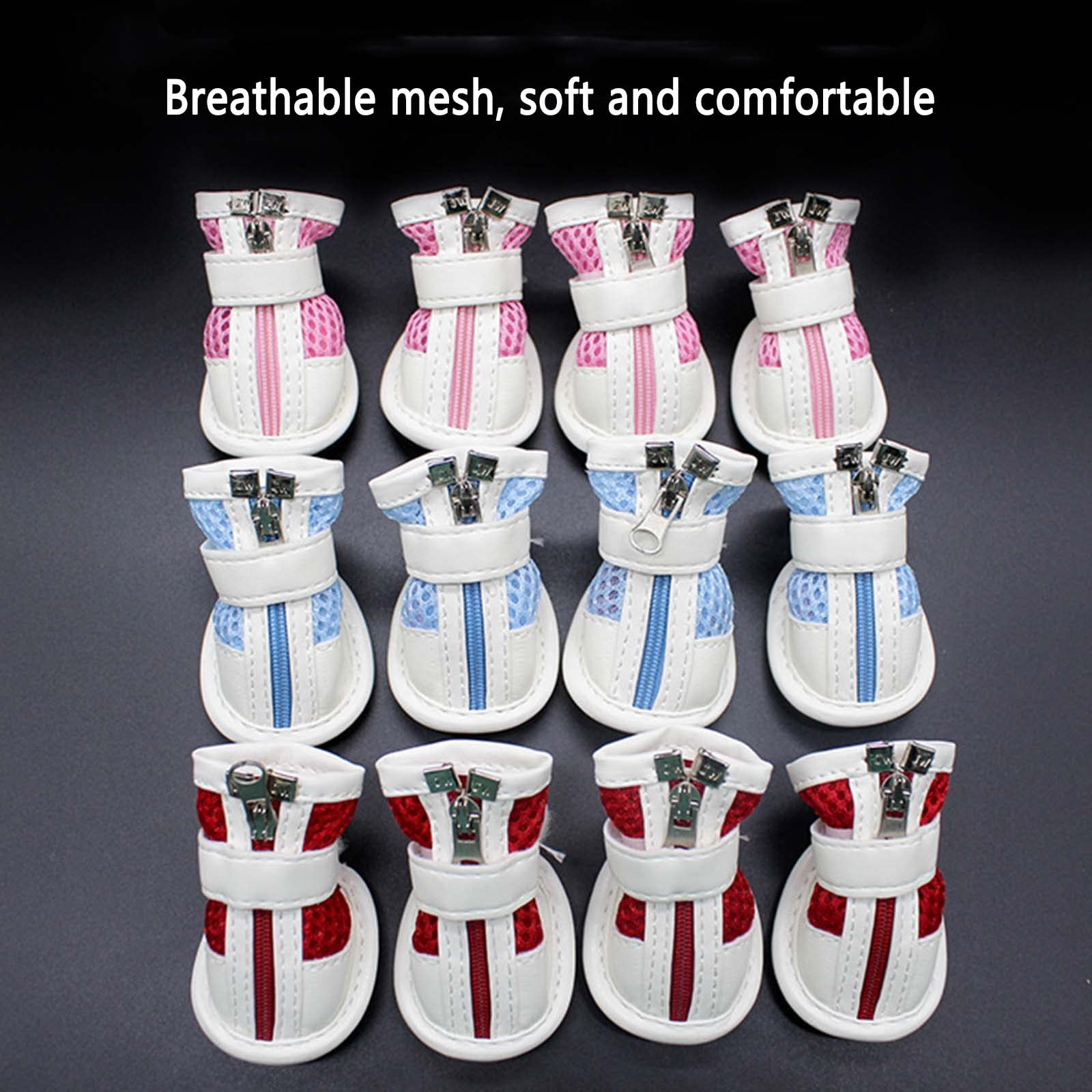 JUSHZ Hundeschuhe Pfotenschutz Dog Shoes Hund Schuhe Für Kleine Hunde Puppy Abriebfester Anti Rutsch Gegen Hitze Atmungsaktive Elastische Weichpaste Verschleißfeste Stiefel 4er-Set (1,pink)
