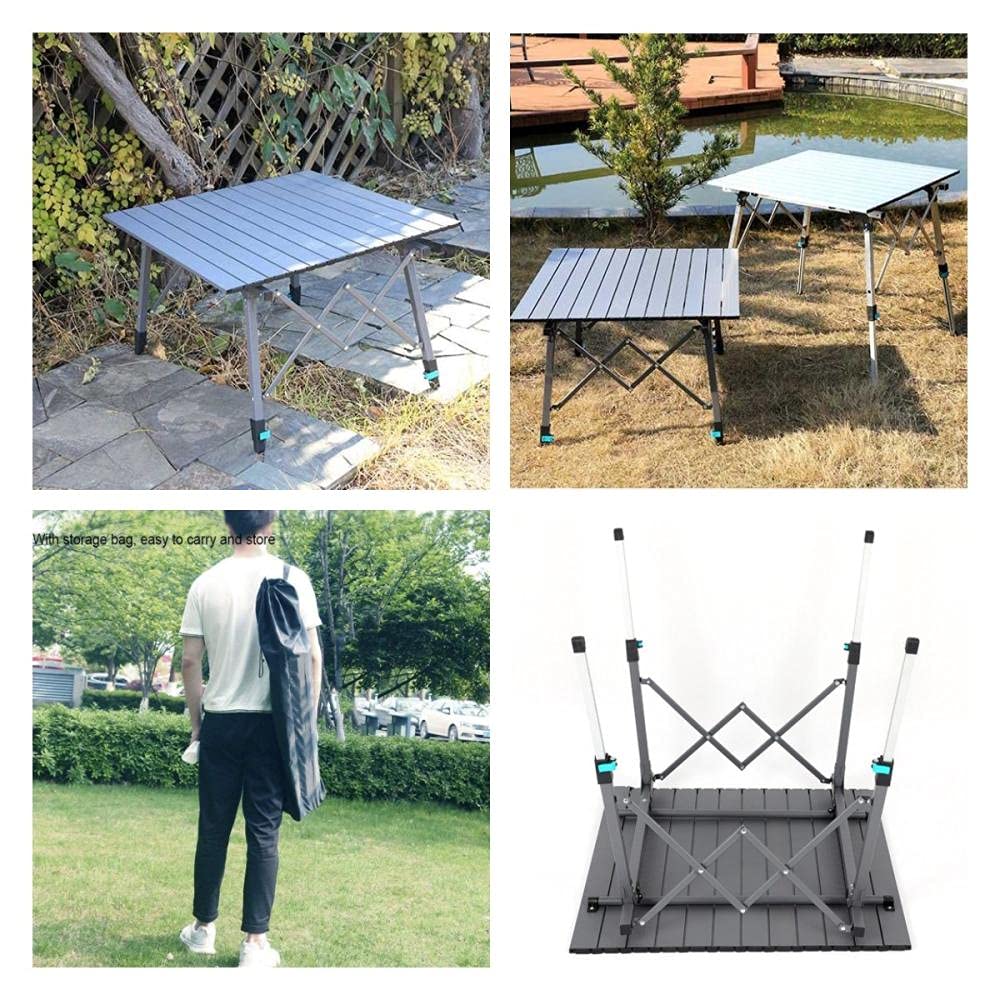 Tavolo Multifunzione Leggero Pieghevole Tavolo da Campeggio Portatile con Borsa da Trasporto,Tavolo da Campeggio Pieghevole Portatile per Picnic Giardino Altezza Regolabile in Alluminio