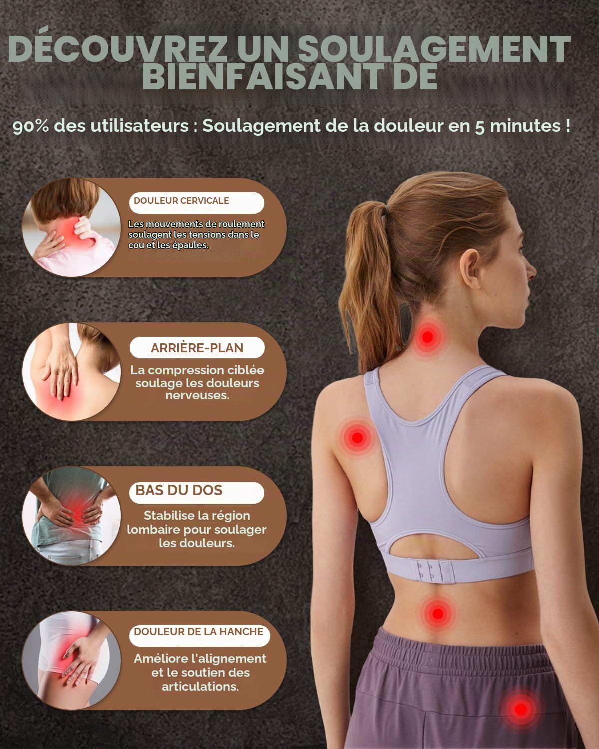 Psoas - Outil de massage en bois - Système de crochet réglable pour la relaxation musculaire, les fléchisseurs de la hanche, le dos, les cuisses, les fesses, l'iliaque, la nuque et les tissus profonds