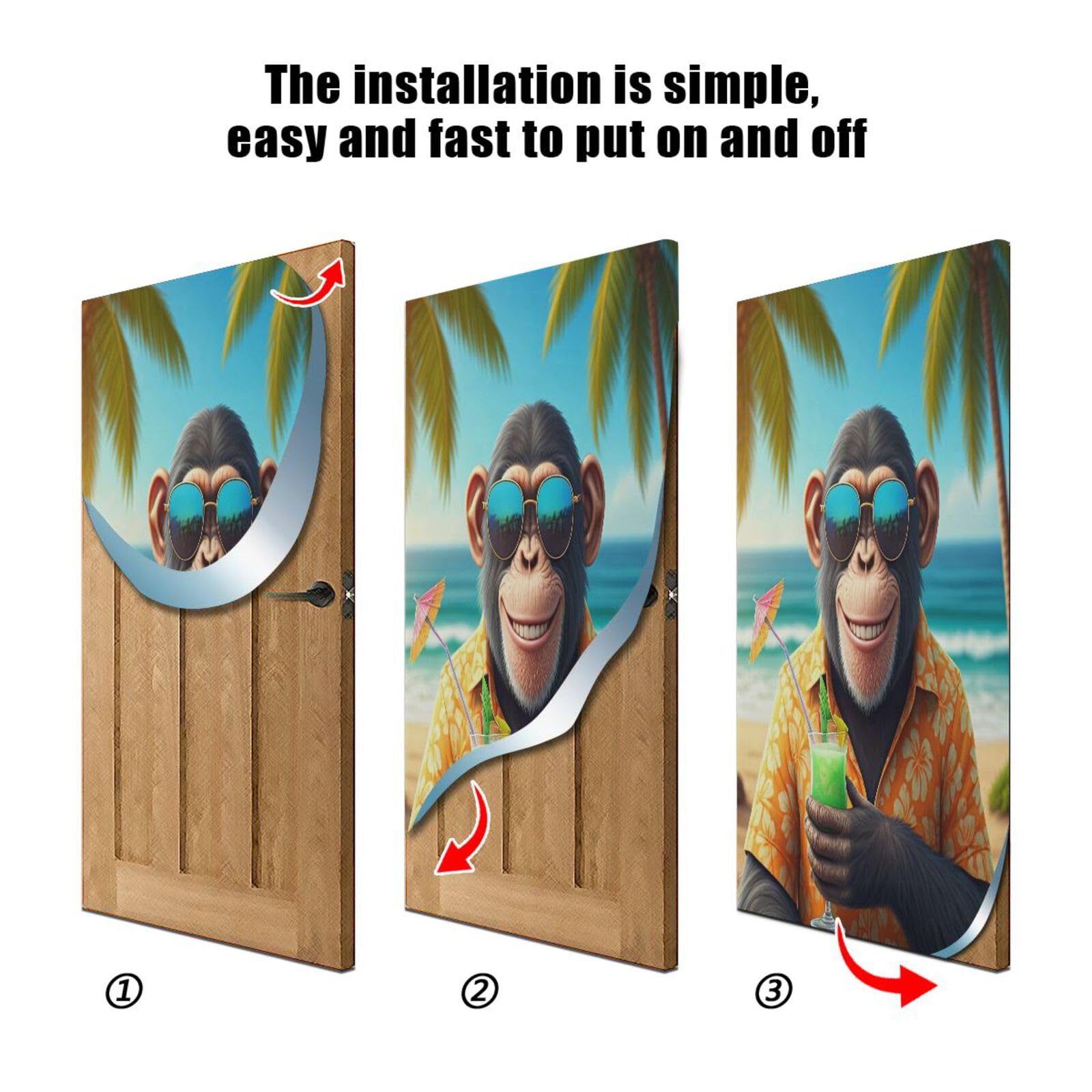 FLildon Beach Monkey Coctail Door Cover Decoration, Party Accessory Porch Decor for Festive Ornament Room Door Covers 32 x 79 Inch
