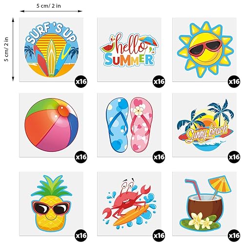 Miniatura 2 de Patelai 144 tatuajes temporales de verano para niños, piscina, playa, tatuajes hawaianos Luau, regalos de fiesta, calcomanías tropicales