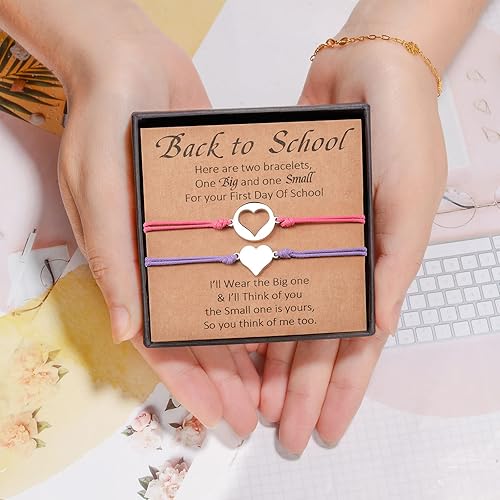 Miniatura 5 de YELUWA 2 Pcs Back to School Gift, First Day of School Gift, Lovely Charm Bracelets Set for DaughterSon from Mother Mommy and Me Jewelry with Gift