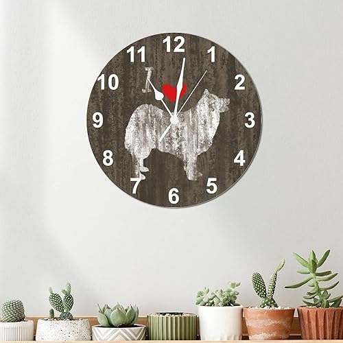 Vista 3 de I Love Icelandic Sheepdog - Reloj de pared colgante para la hora de la playa, reloj de pared de cuarzo, sin tictac, funciona con pilas, 12 pulgadas