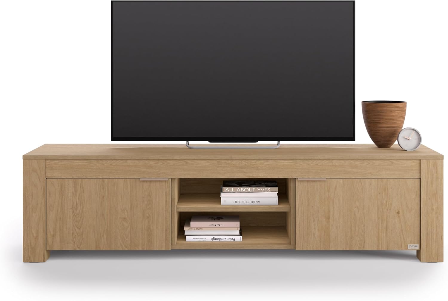 Mobili Fiver, TV Stand with Open Shelf and 2 Doors Rachele, (71x18x18 in), Light Oak, Made in Italy