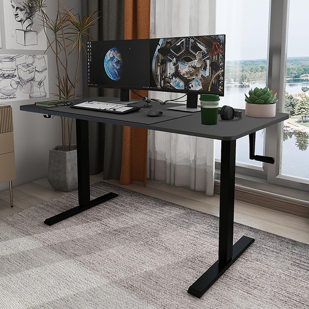 MYUYEE Manual Standing Desk, Computer Desk With Crank, Adjustable Height Heavy Duty Gaming Desk, For Home Office Apartment (Black-120X60Cm)