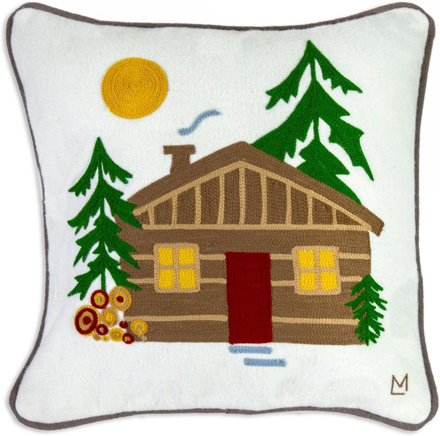 Chandler 4 Corners Artist-Designed Cozy Cabin Embroidered on Soft Wool Blend Decorative Throw Pillow (18 IN x 18 IN) Lake & Lodge Pillow for Couches & Beds, Low Maintenance Lake House Cabin Home Décor