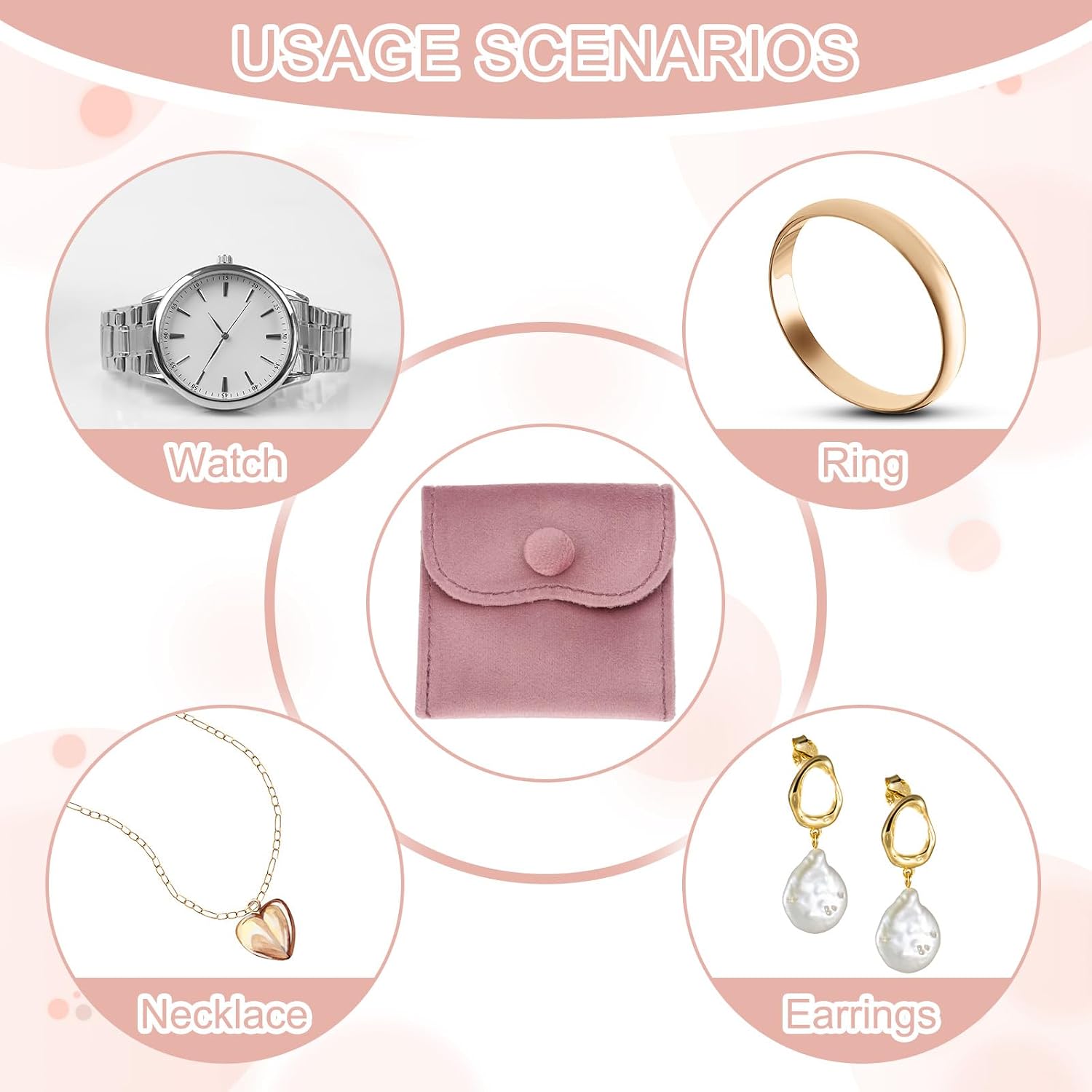 PATIKIL Velvet Jewelry Pouches, 6 Pcs Jewelry Packaging Gift Bags with Snap Button for Bracelet Rings Watch Necklace, (3"x3"/3"x3"/3"x3") Pink/Green/Red