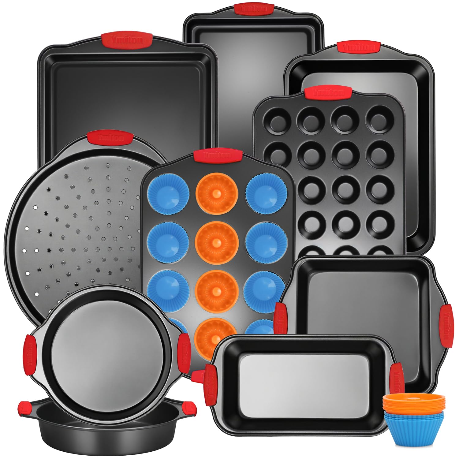 Photo 1 of *** ONLY ONE TRAY AND ONE PAN ***Ymiton Baking Pans Set with Silicone Handles, 34 PCS Nonstick Bakeware Sets, Oven Pan Set Includes Baking Tray, Cookie Sheet, Cake Pans, Loaf Pan, Muffin Pan, Pizza Pan