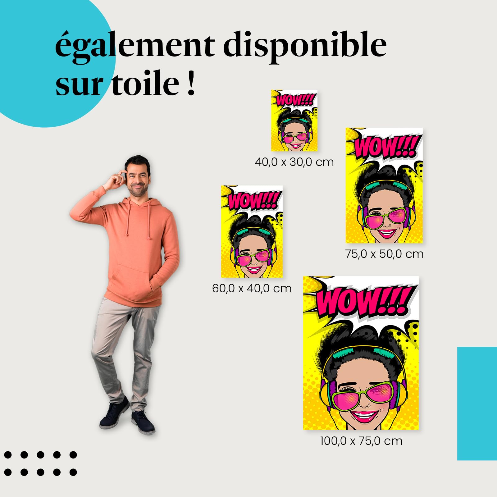 Postereck - 0915 - Affiche rétro, Wow Musique Pop Art Femme. Art Mural Tirage – Décoration musique, Pop Art, Poster - toile - 100,0 cm x 75,0 cm