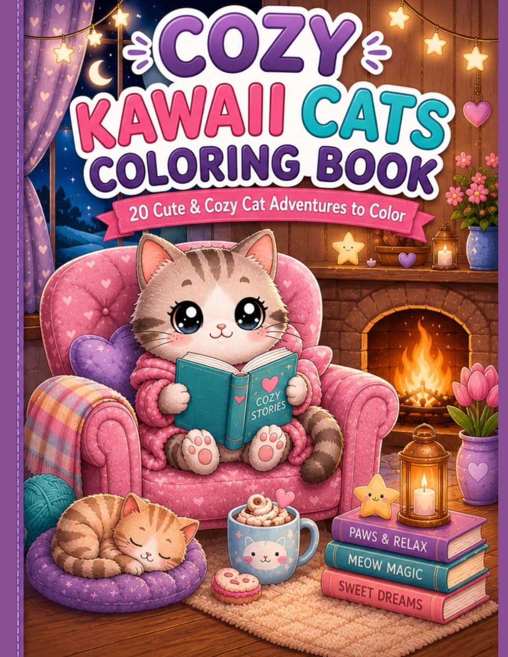 Cozy Kawaii Cats Coloring Book: 20 Cute & Cozy Cat Adventures to Color