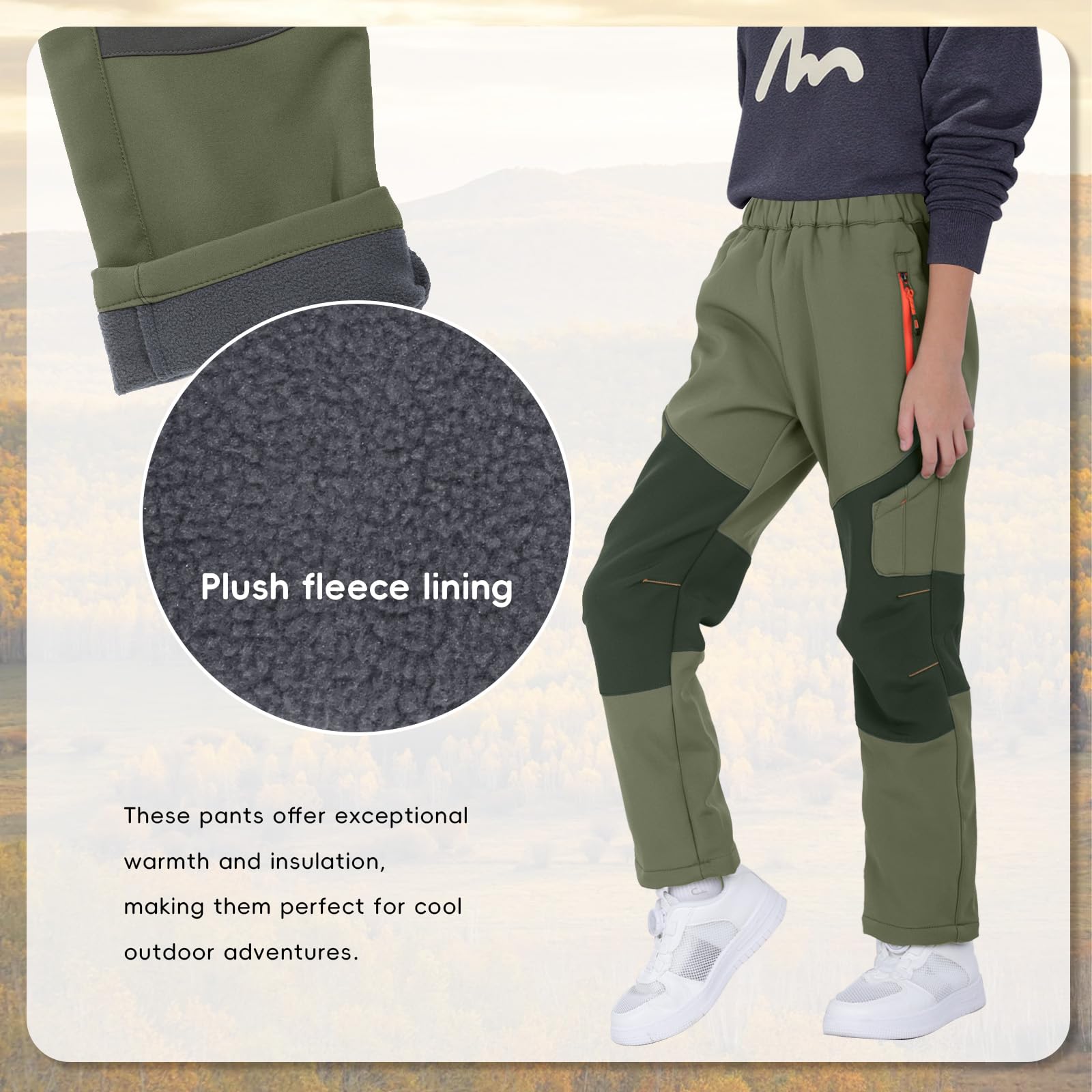SUKUTU Pantalones Outdoor para niños Elasticidad Pantalones de Montañismo con Forro Polar Niñas Niños Gruesos Impermeables Otoño e Invierno