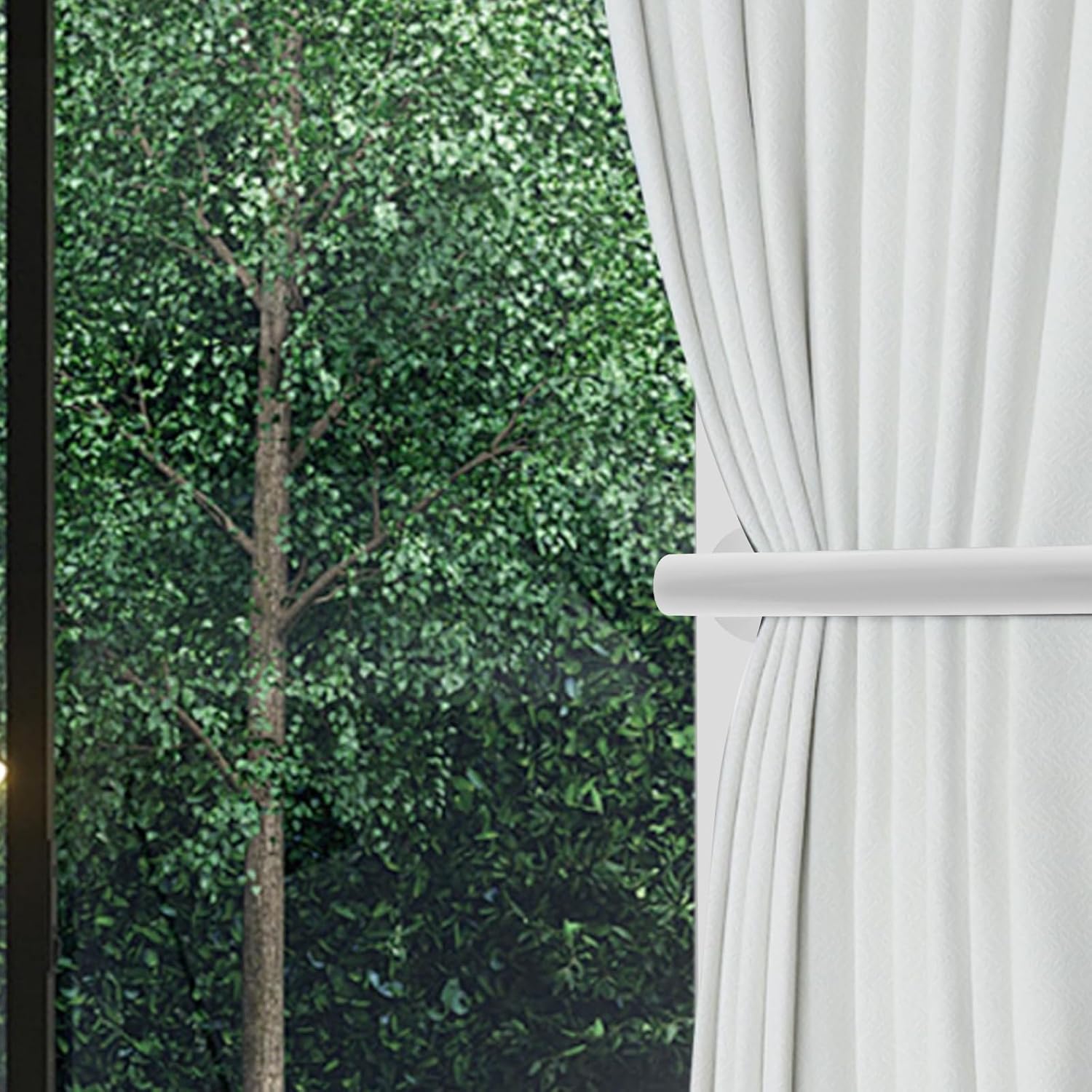 2 Pcs Adhesive Curtain Holdbacks, No Drill Metal Curtain Tie Backs Holders Self-Adhesive Hooks, Pull Backs for Windows and Doors/Drapes(White)