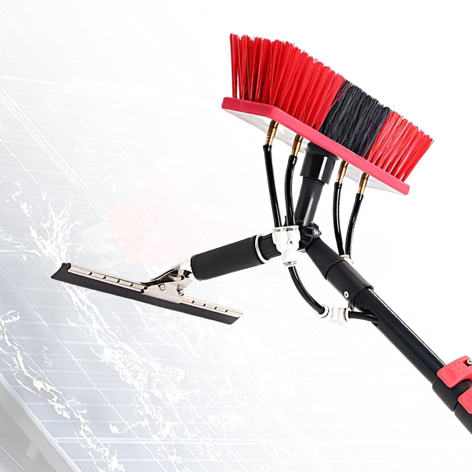 Barra Telescópica Extensible de Fibra de Carbono para Placas Solares, Cepillo para Coche y Camión con Cabezal 2 en 1 y Tira-Agua, Limpiador de Fachadas y Canalones(3.6m(12FT))