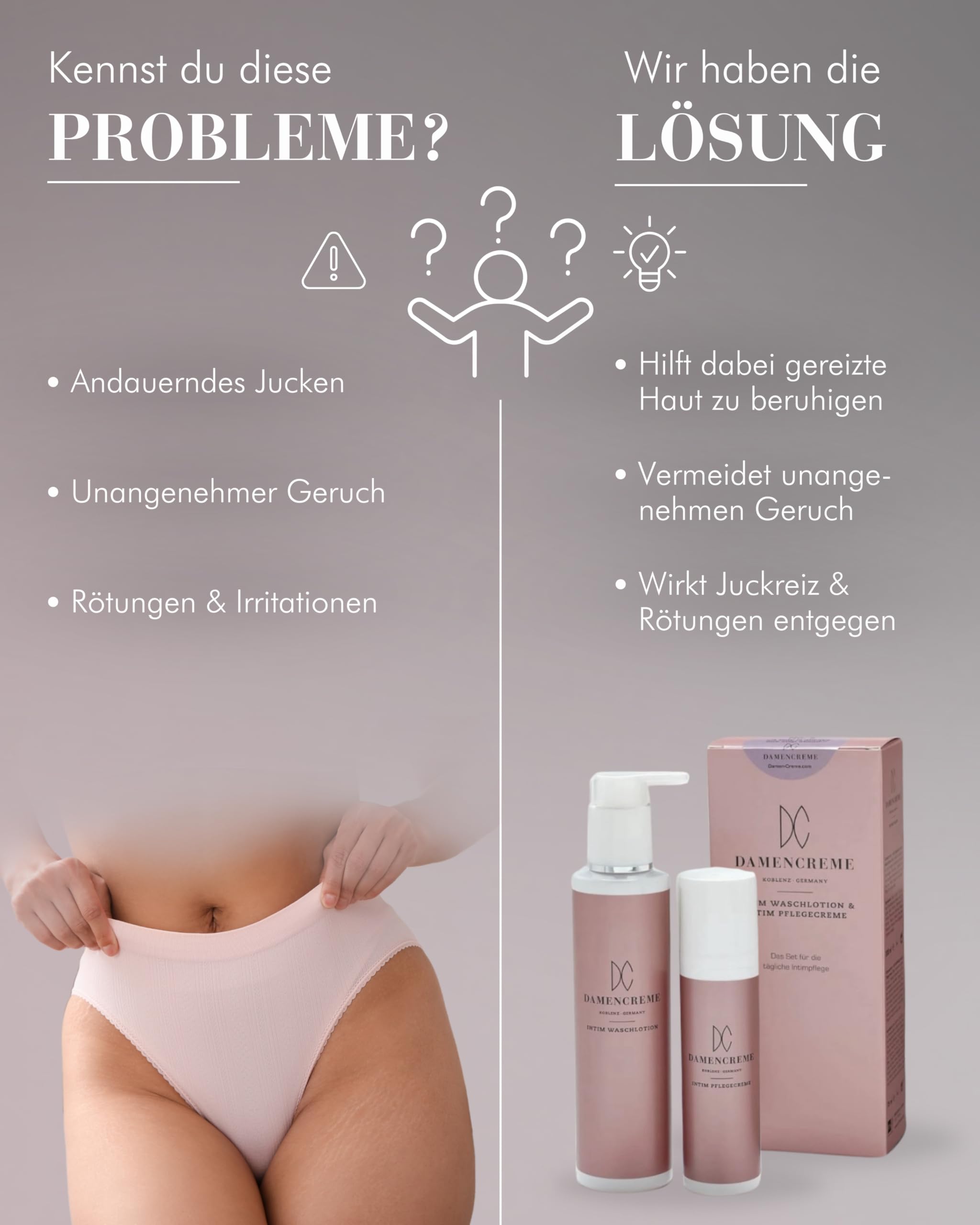 DAMENCREME Intimpflege Set für Frauen I Intim Creme 75 ml & Intim Waschlotion 200 ml I Sanfte Pflege & Reinigung I Intimpflege Damen vom Gynäkologen empfohlen I vegan & dermatologisch getestet