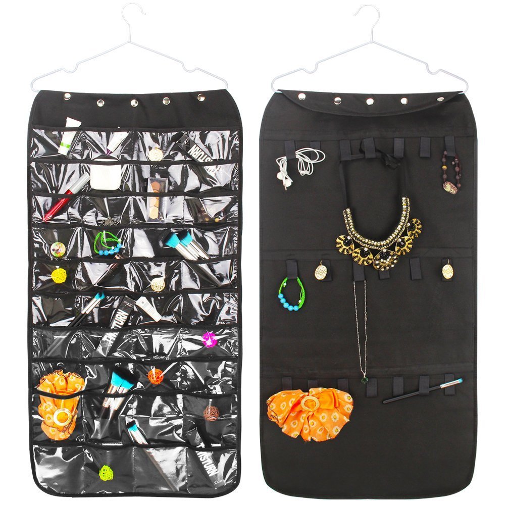 DooppaDual Sides 40 Pockets & 20 Hooks Hanging Jewellery Organiser Storage with Metal Hanger