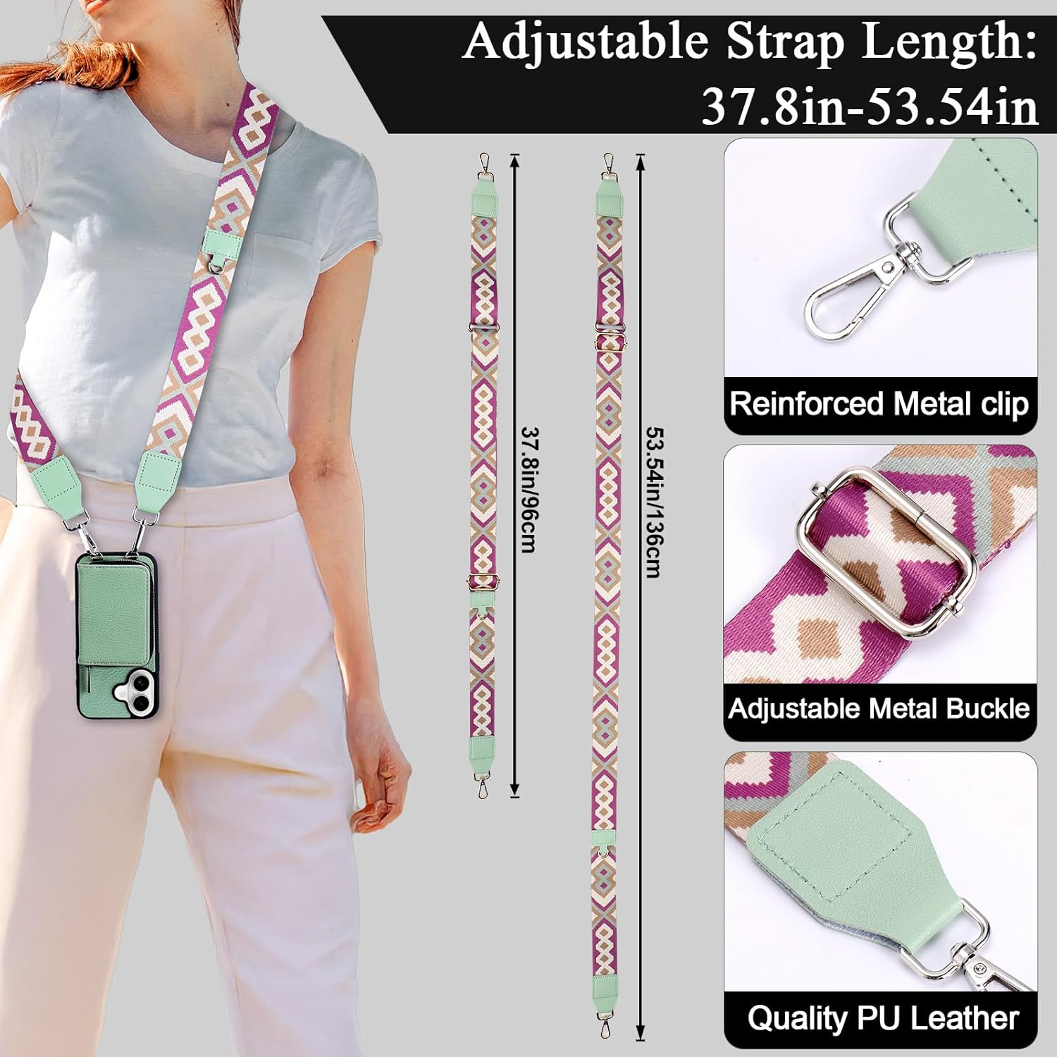 XANGNIER Wallet Case for iPhone 15 Pro Max, RFID Blocking PU Leather Crossbody Phone Purse with Card Holder, Zipper Pocket, Wrist Strap & Adjustable Lanyard for Women 6.7" 5G, Green - Image 7