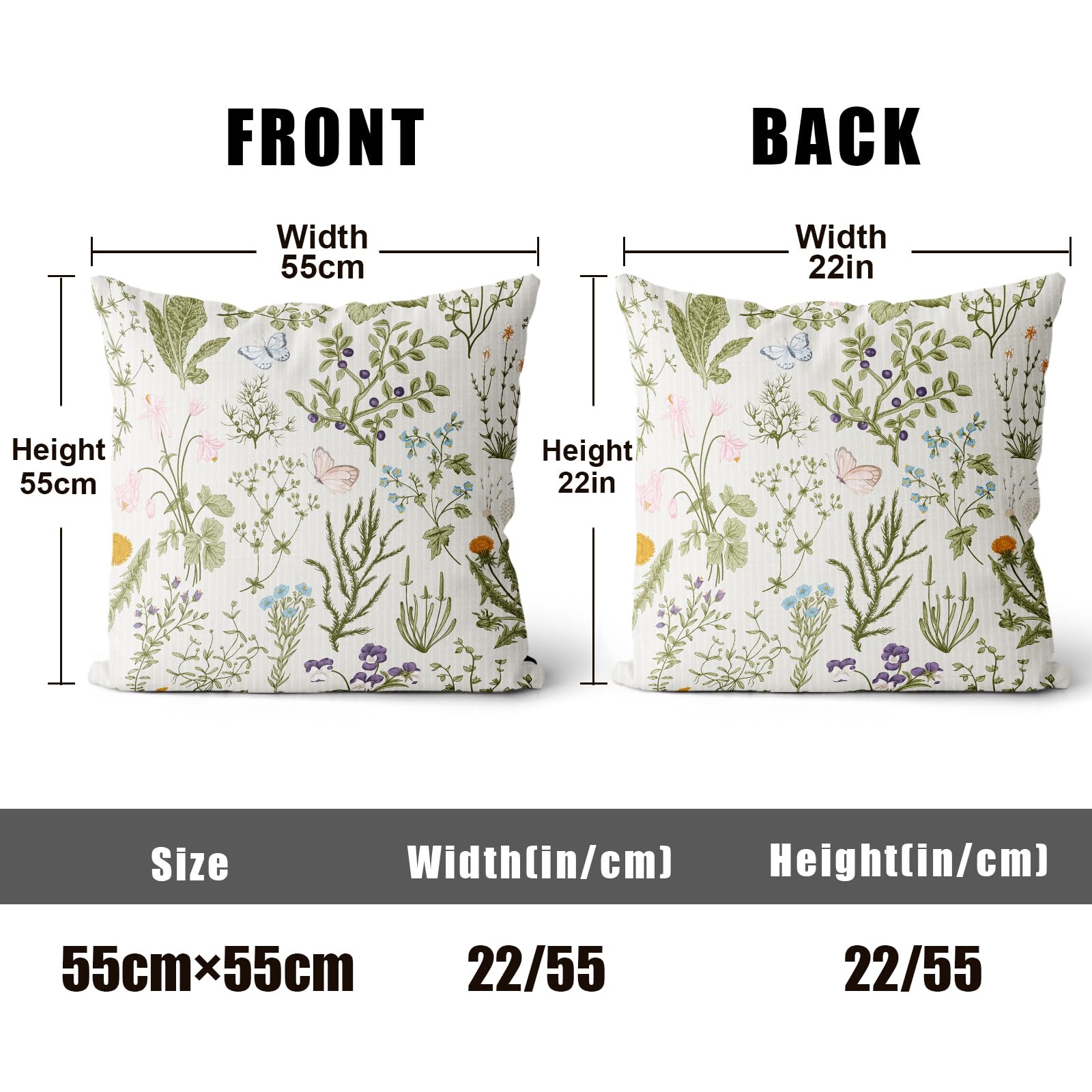Set di 2 federe per cuscini floreali, beige con fiori selvatici