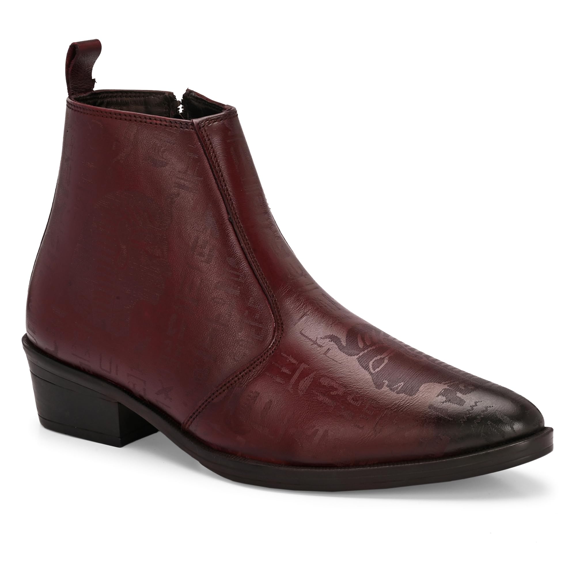 Men’s Genuine Leather Chelsea Boots | Premium Designer Embossed Ankle Boots for Men | Side Zipper Formal Casual Boots for men | Stylish Pointed Toe Cuben Heel Boots-image-35