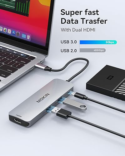 Miniatura 7 de MOKiN Estación de acoplamiento USB C para monitor doble, adaptador USB C a HDMI dual, estación de acoplamiento para laptop 8 en 1 con 2 HDMI (4K 60