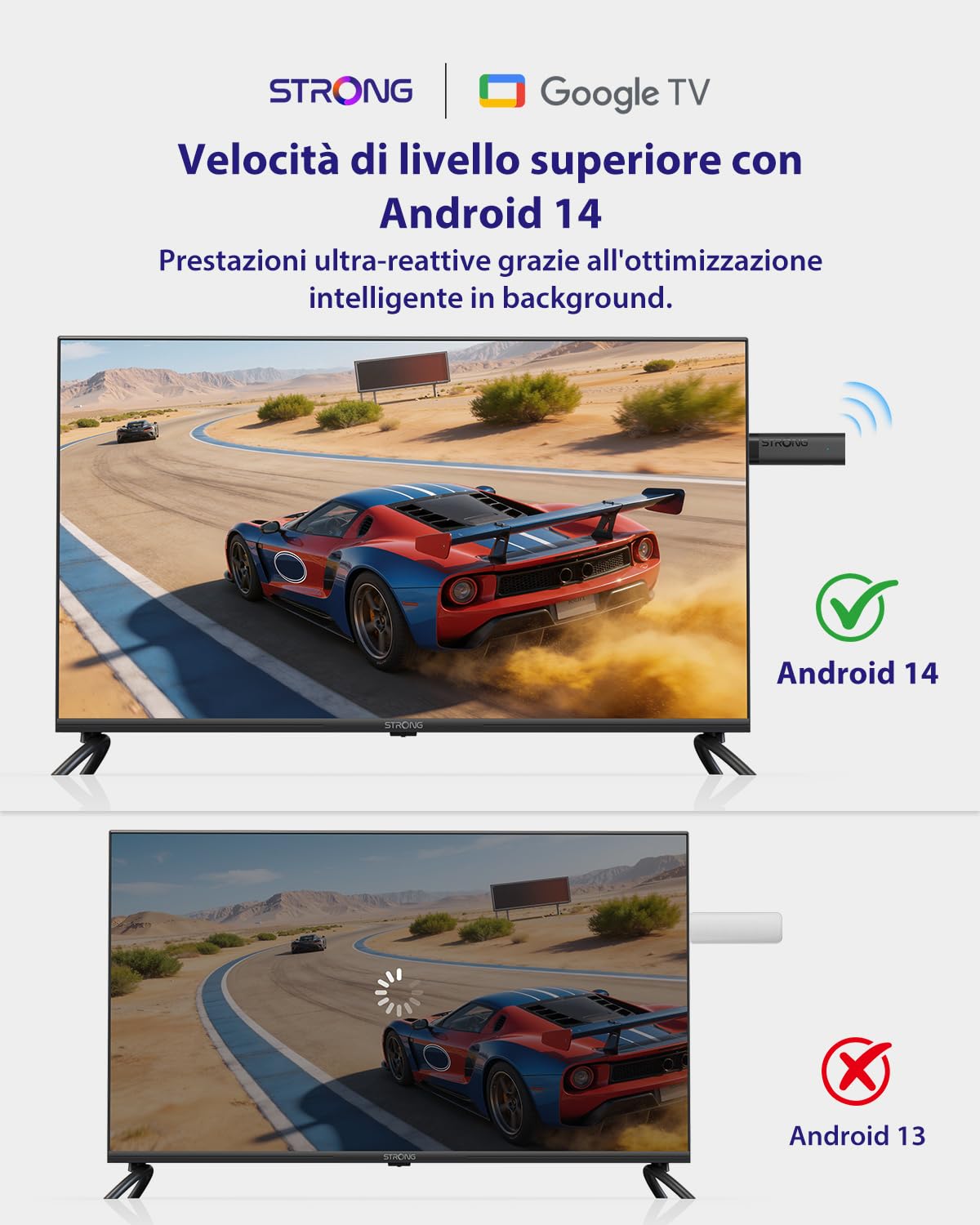 STRONG LEAP-NOVA-X TV Stick 4K UHD, Android 14, 32GB Memoria, Dolby Vision/Audio, Wi-Fi 6, HDR10+, Controllo Vocale, Chromecast Integrato, Streaming Oltre 5000 App