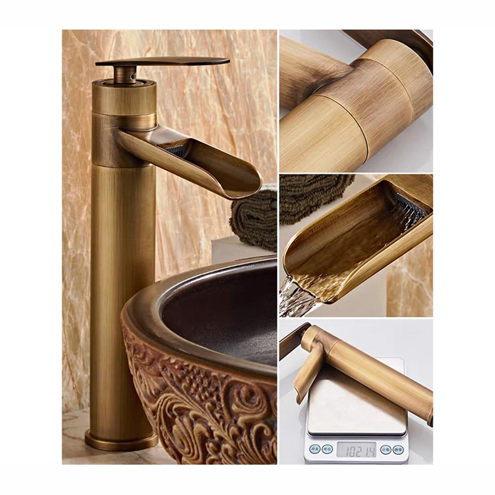 Elegante grifo de cascada de latón – Grifo mezclador retro para exteriores, caliente y frío, monomando para fregadero de jardín, accesorio de agua duradero para uso doméstico y jardín