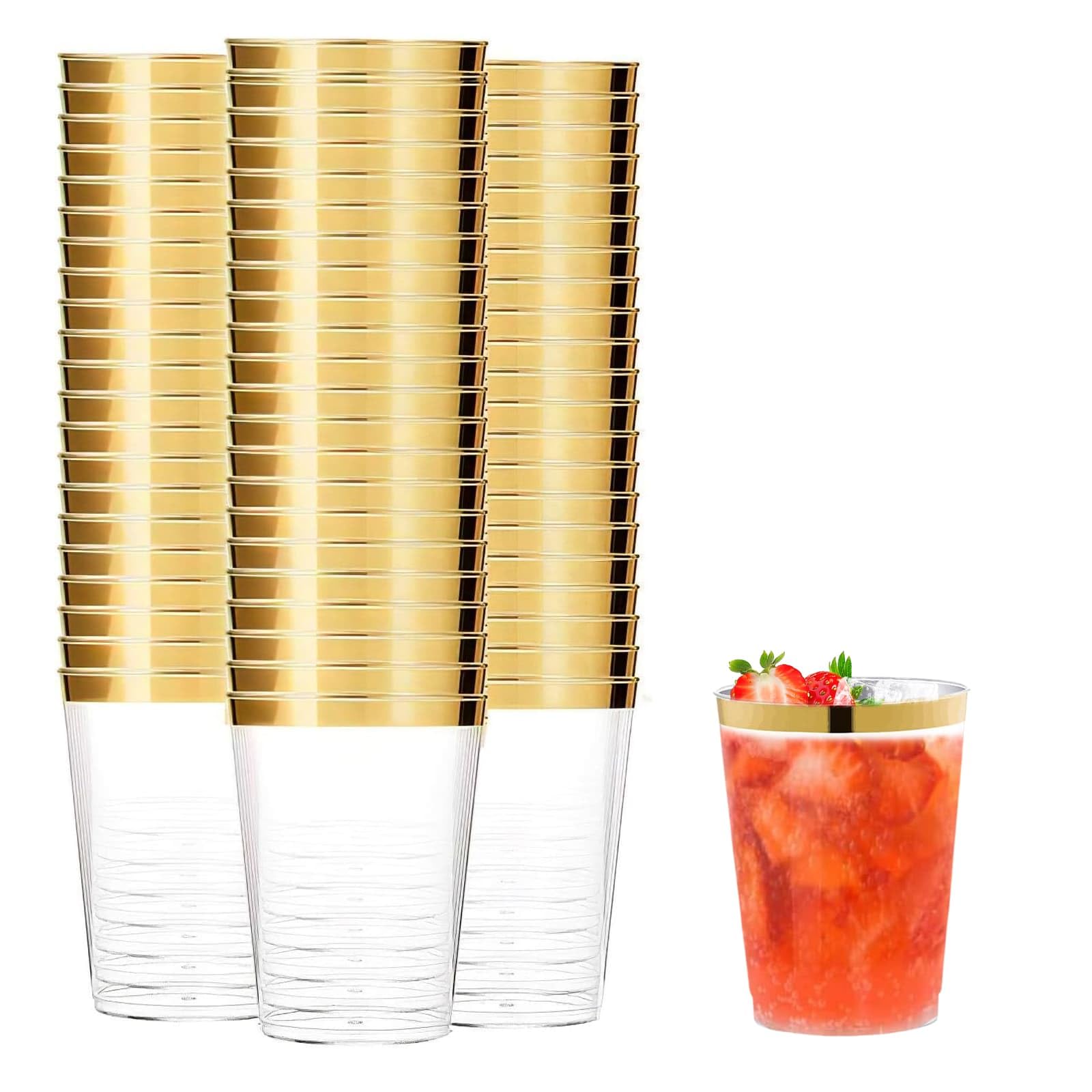 60PCS Gold Rimmed Cups, 12oz Clear Reusable Wedding Cups with Gold Rim