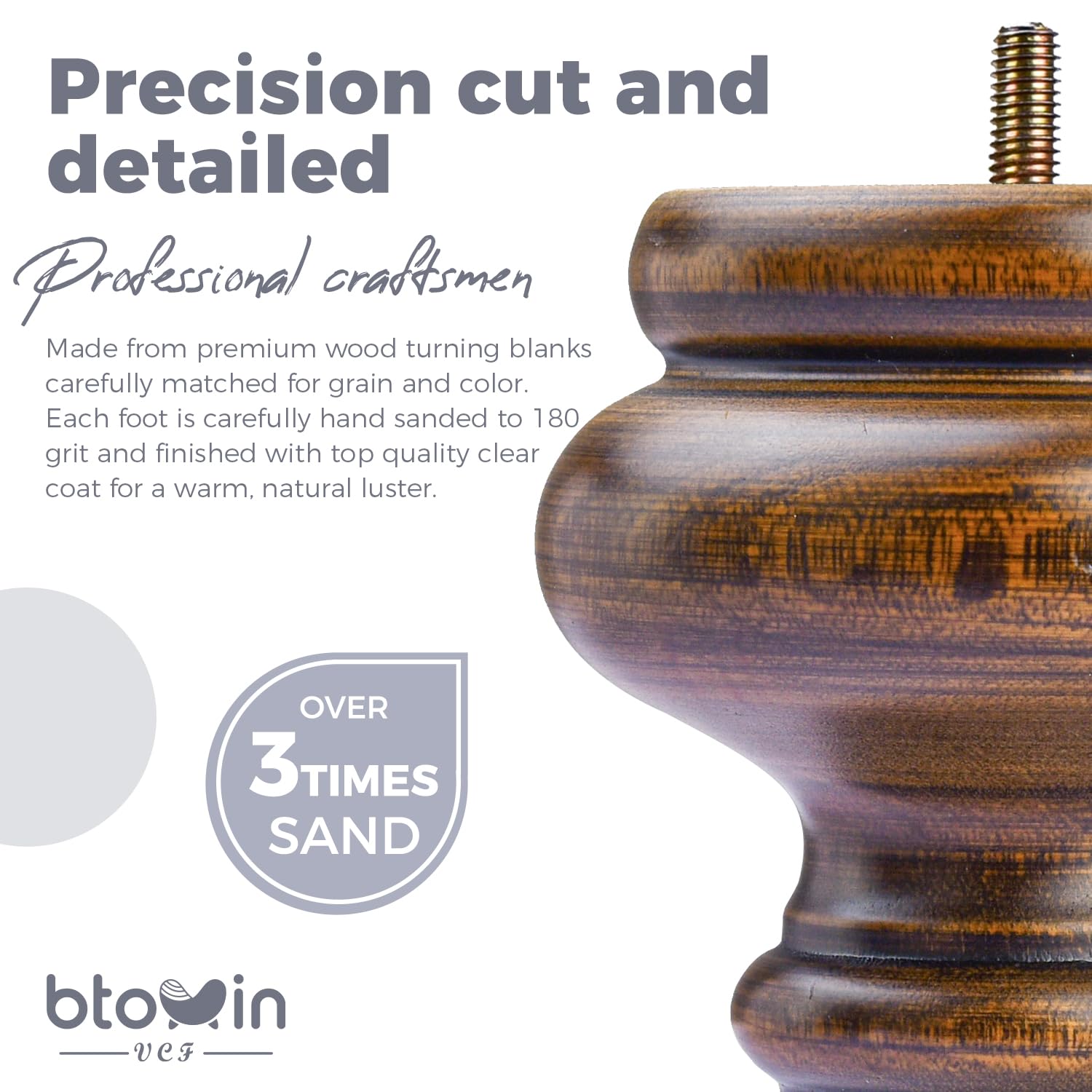 Btowin 5.2 Inch / 13cm Solid Wood Furniture Legs - Image 3