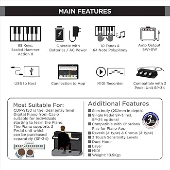 CASIO CDP-S150 BK 電子ピアノ 88鍵盤 キーボード カシオデジタルピアノ CDP-S150BK by福山楽器センター