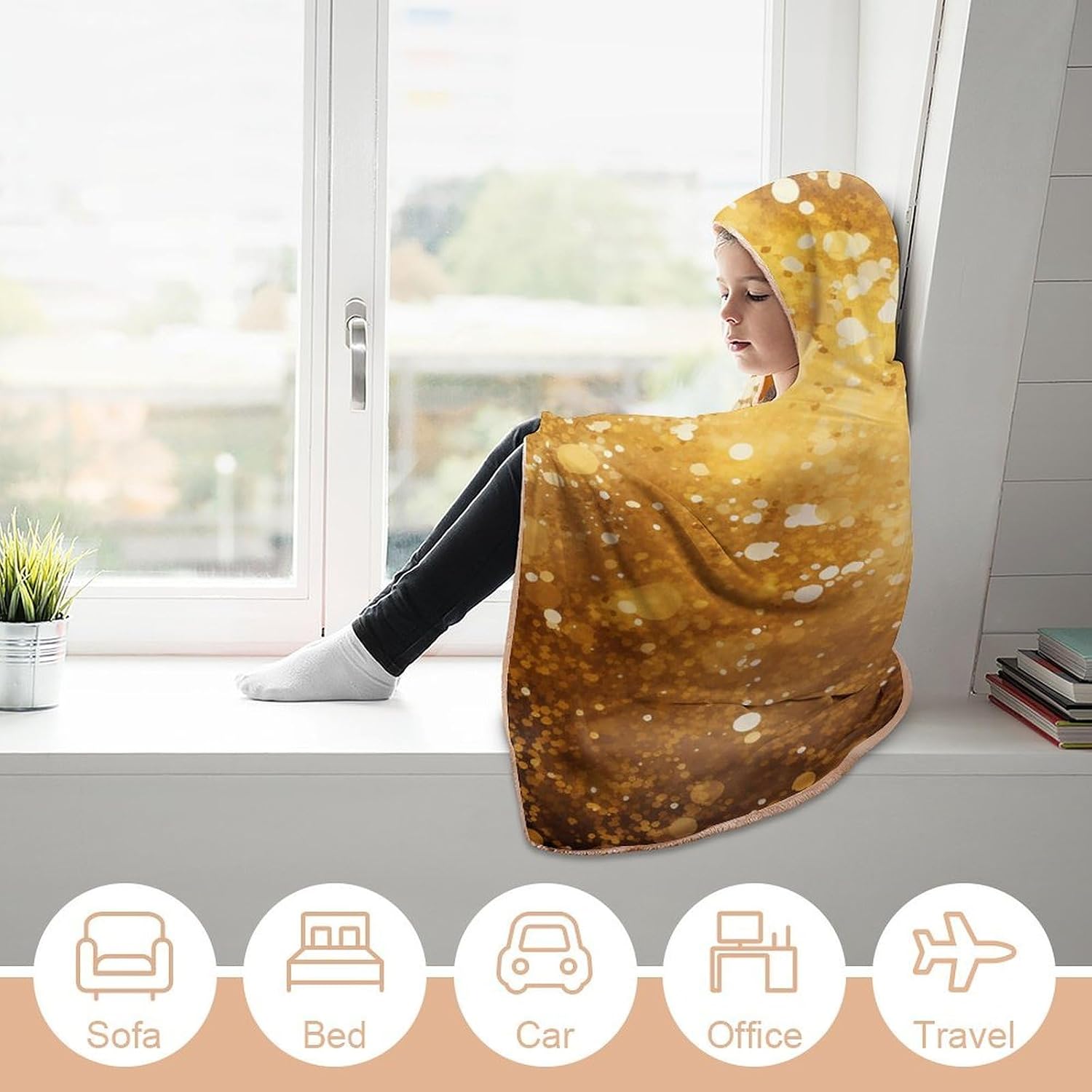 Gold Glitter Pattern Hooded Blanket Cozy And Functional,Wearable Blanket Hoodie for Women Men,Blanket Poncho Presents40 x50