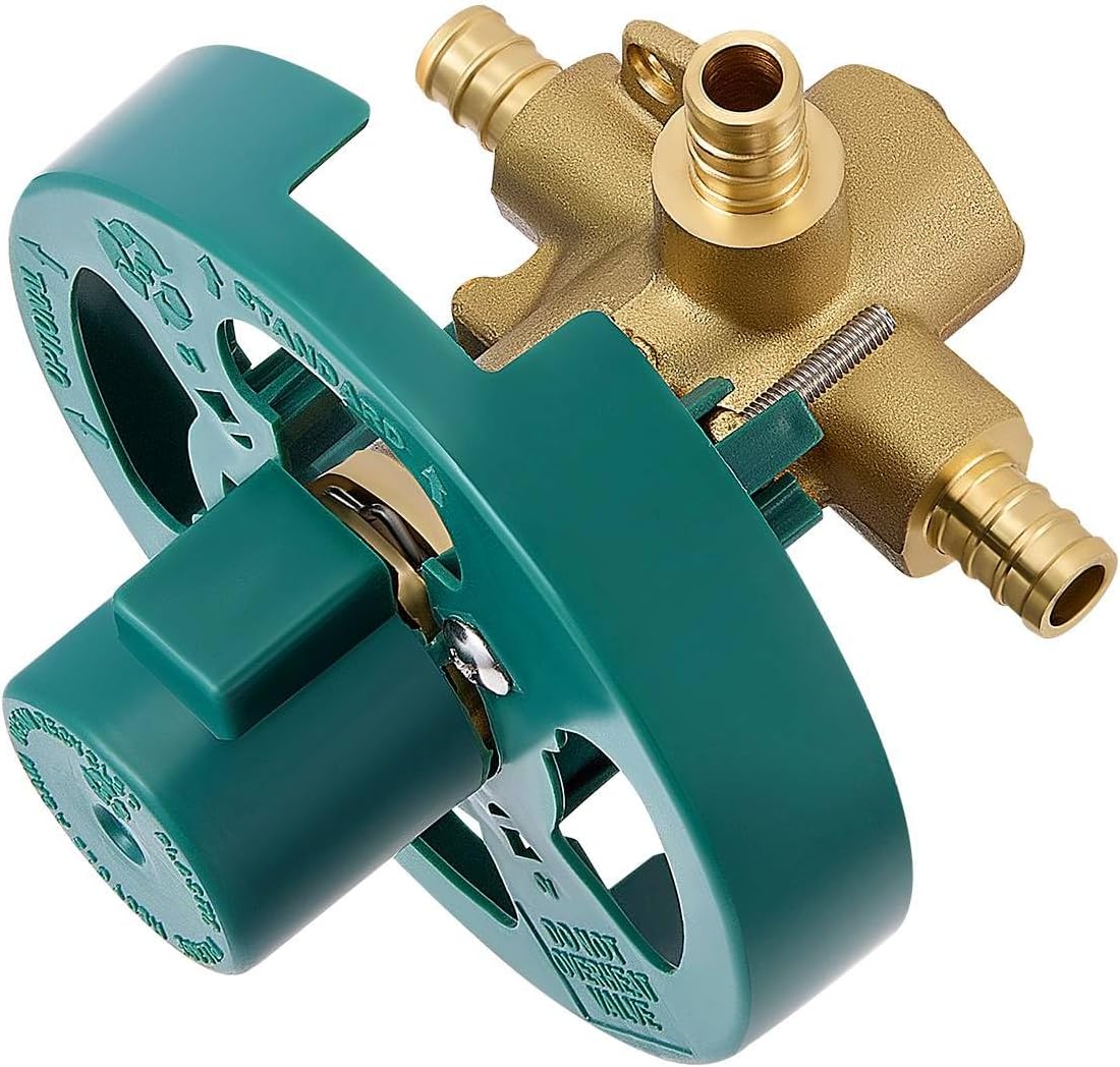 FP62325PF Rough-in Brass Valve with 1222 Faucet Cartridge Compatible with Moen Posi-Temp Pressure Balancing Tube Cycling Shower Valve with Stops, 3 Ports 1/2-Inch IPS Connections