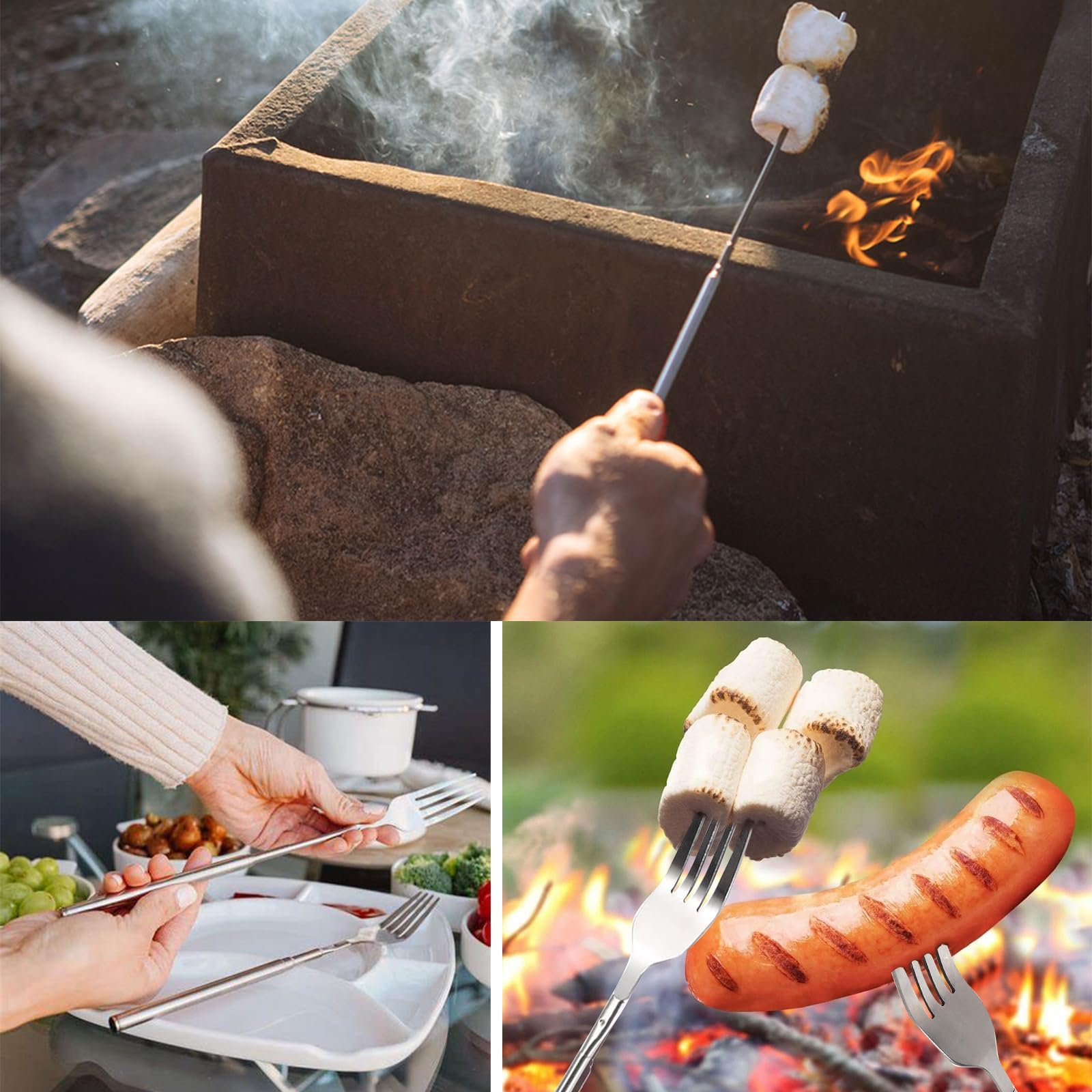 Forchetta Allungabile, Forchetta Telescopica per Barbecue in Acciaio Inossidabile, Forchetta da Dessert Posate Forchetta da Griglia Forchette per Tostare Cena Fonduta da Dessert di Frutta