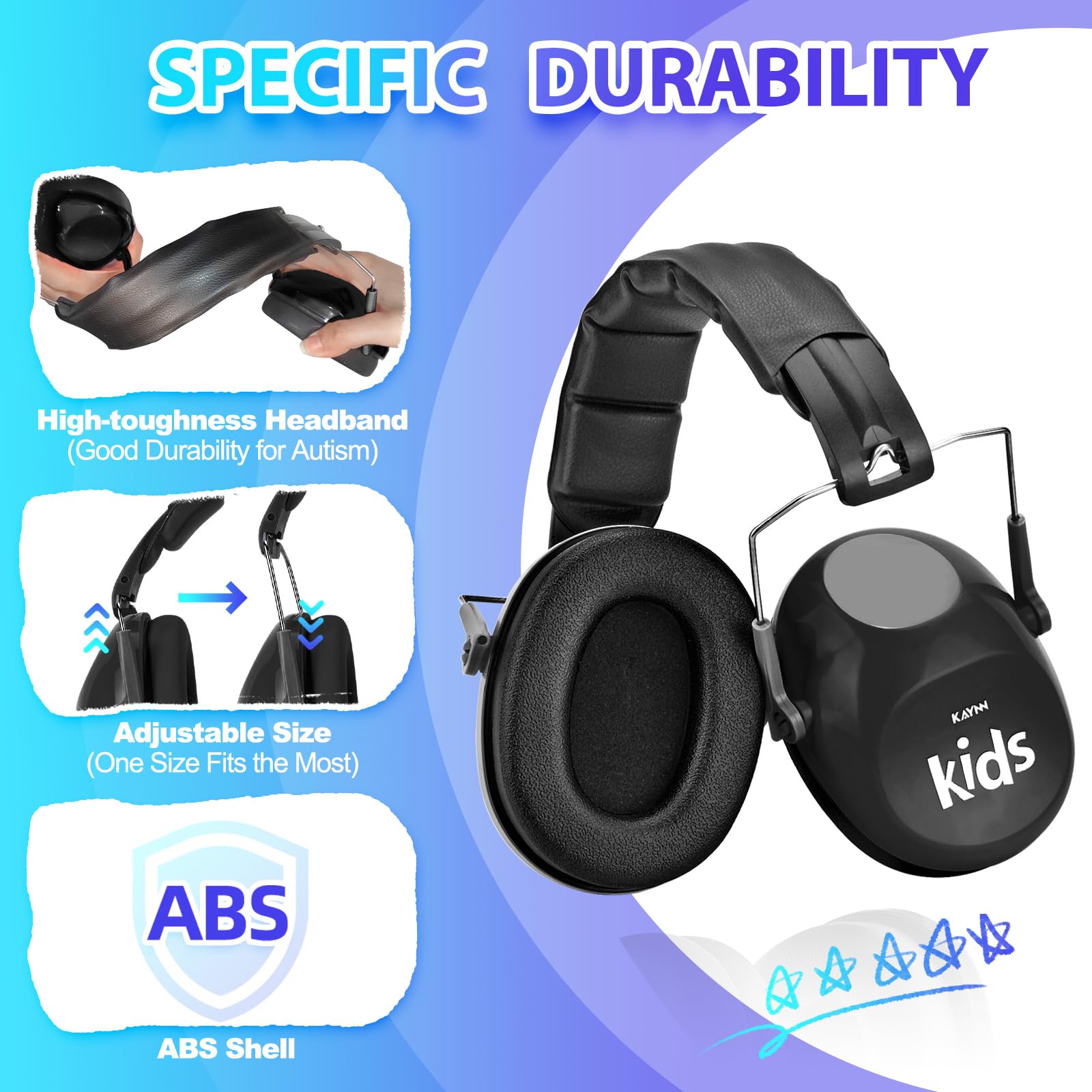KAYNN 032 - Protección auditiva para niños para el ruido, auriculares con cancelación de ruido SNR de 28 dB para conciertos, auriculares sensoriales para autismo