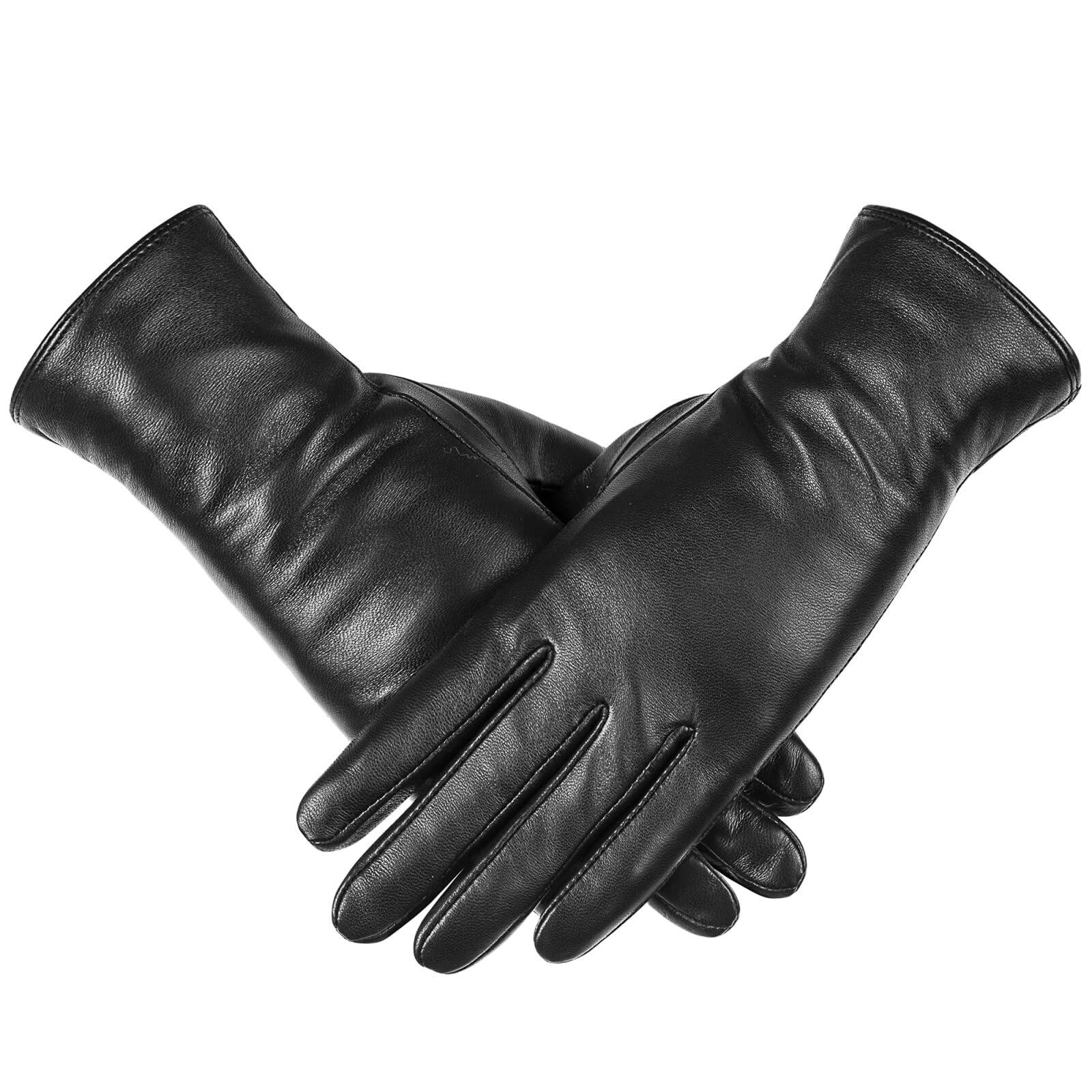 Guantes de piel de oveja de invierno para mujer, moda para conducir, pantalla táctil, con forro térmico de cachemira
