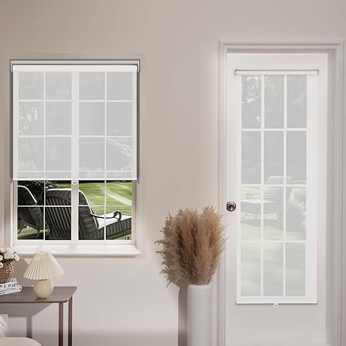 Miniatura 7 de Persianas enrollables sin cordón, con filtro de luz, tela de protección UV, fácil instalación, para ventanas, hotel, oficina, hogar. Blanco, 29.5