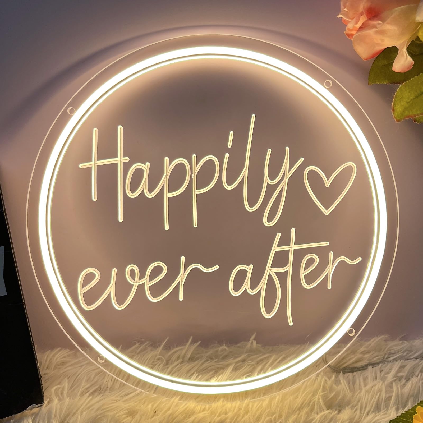 Happily Ever After Neon Sign Dimmable LED Neon Lights Sign for Wall Decor USB Powered LED Sign for Wedding Anniversary Valentine's Celebrations