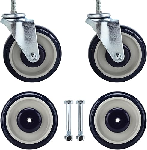 NORJIN Paquete de 4 ruedas de repuesto para carrito de compras, ruedas giratorias roscadas de 5 pulgadas con herrajes de 12"-13" x 1" (diámetro del