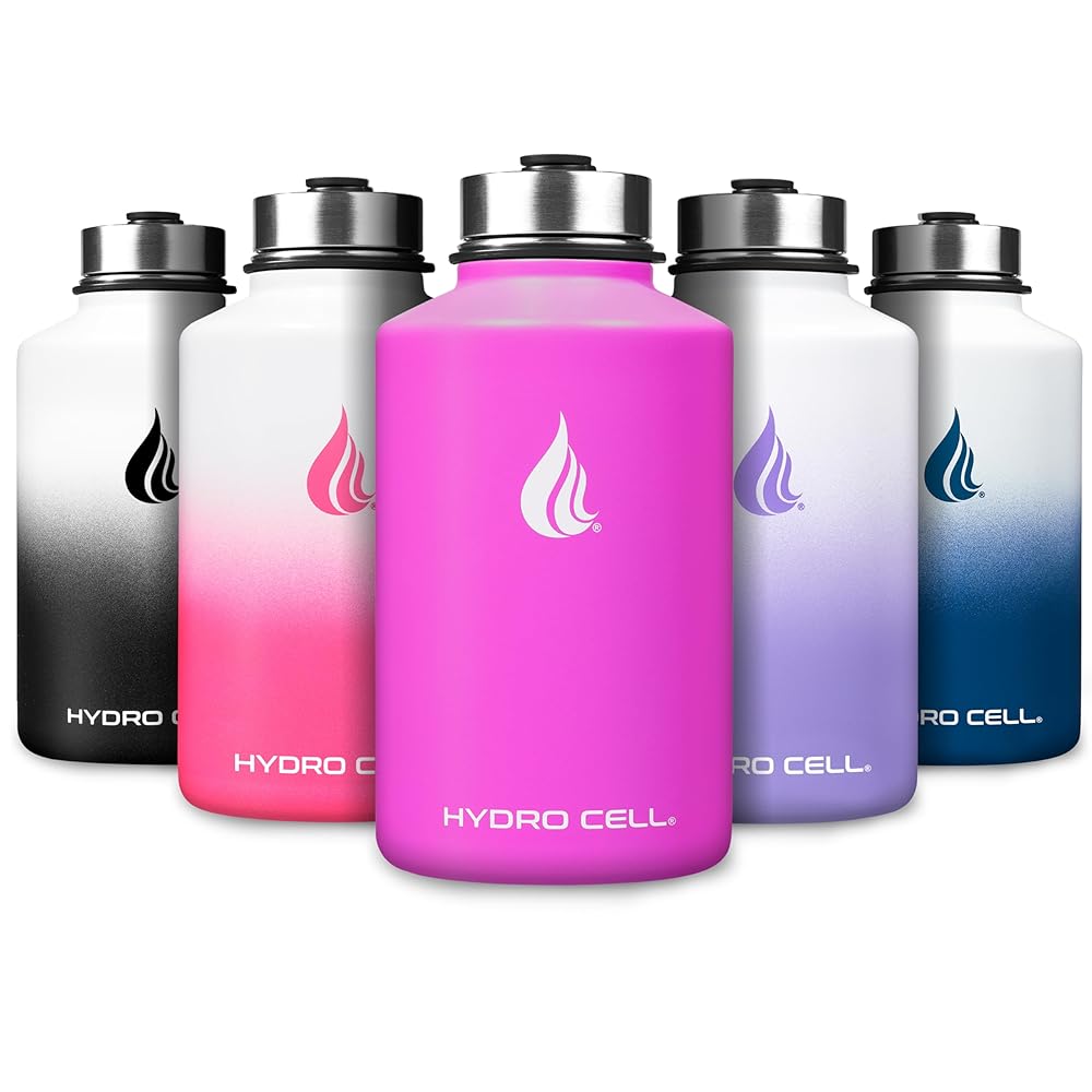 HYDRO CELL Stainless Steel Insulated Water Bottle with Straw - For Cold & Hot Drinks - Metal Vacuum Flask with Screw Cap and Modern Leakproof Sport Thermos for Adults (Fuchsia 64oz)