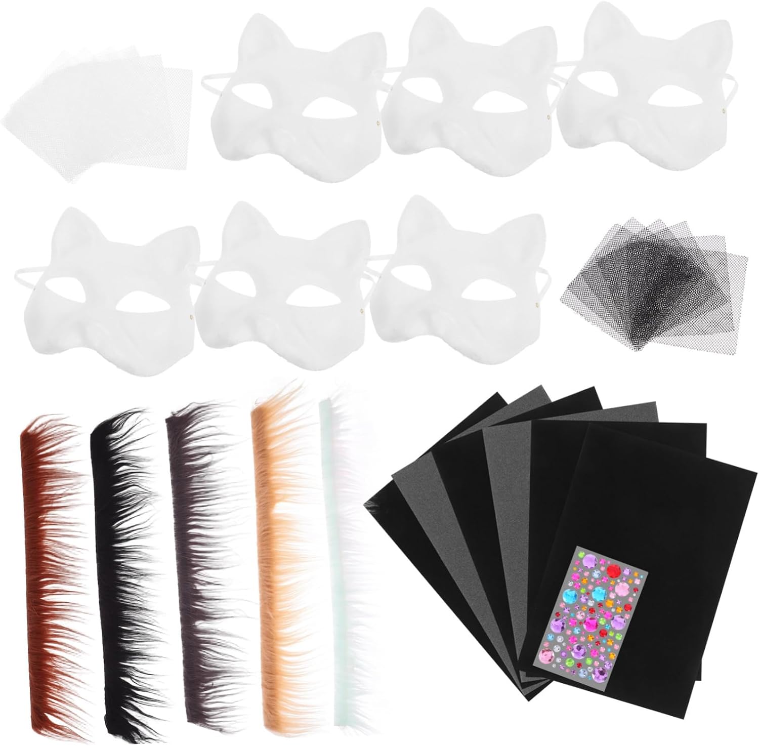 1set Cat Mask Kit Unfinished Animal Half Face Mask for Decoration Felt Fabric for Cosplay Parties and Creative Activities