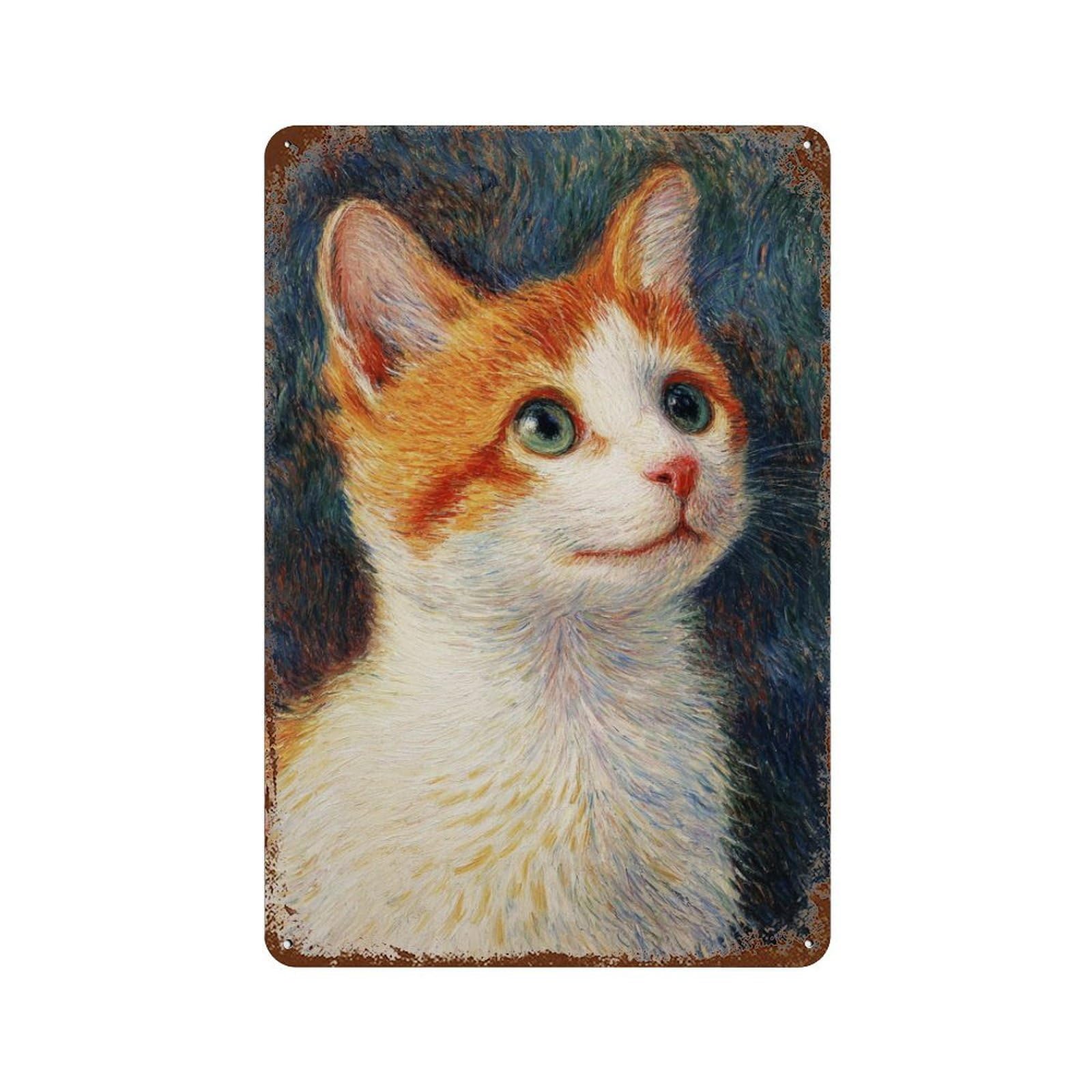 Retro Metal Sign Whimsical Cat Portrait Painting 11.8"x7.9", Decorative Metal Wall Art for Pub, Kitchen And Man Cave Decor