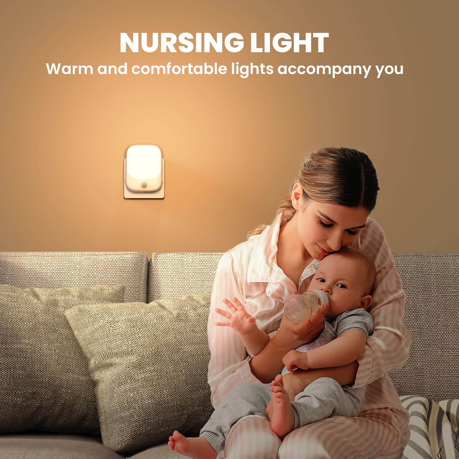Luz Nocturna Infantil, 2 Piezas Luz Noche Enchufe con Sensor de Movimiento, 5 Niveles de Brillo 3 Modos de Iluminación para Dormitorio, Escalera, Pasillo, Cocina, Sala