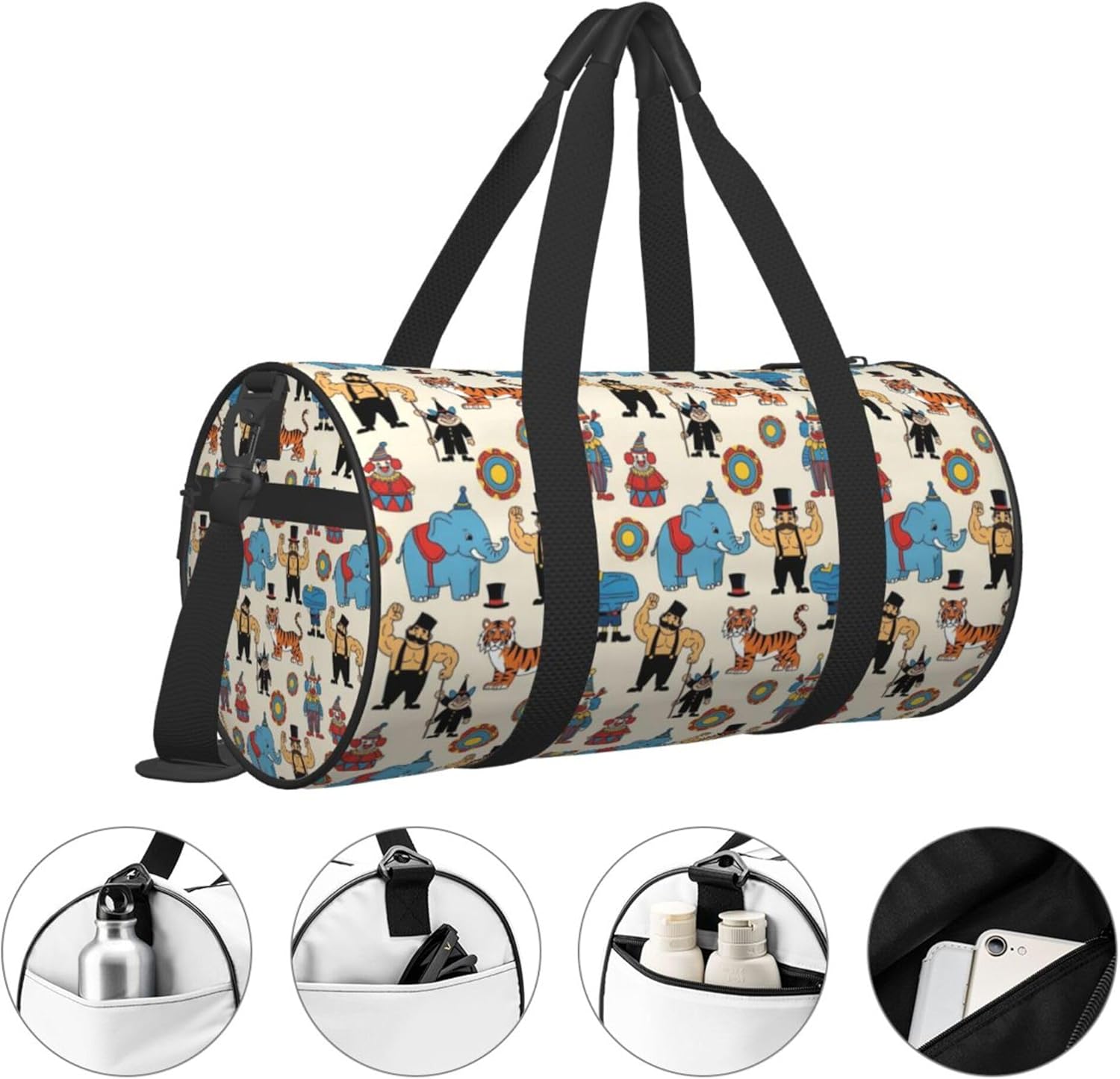 Travel Luggage Bag Lightweight circus elephant clown Gym Bags for Men Women Duffle Bag for Travel Yoga