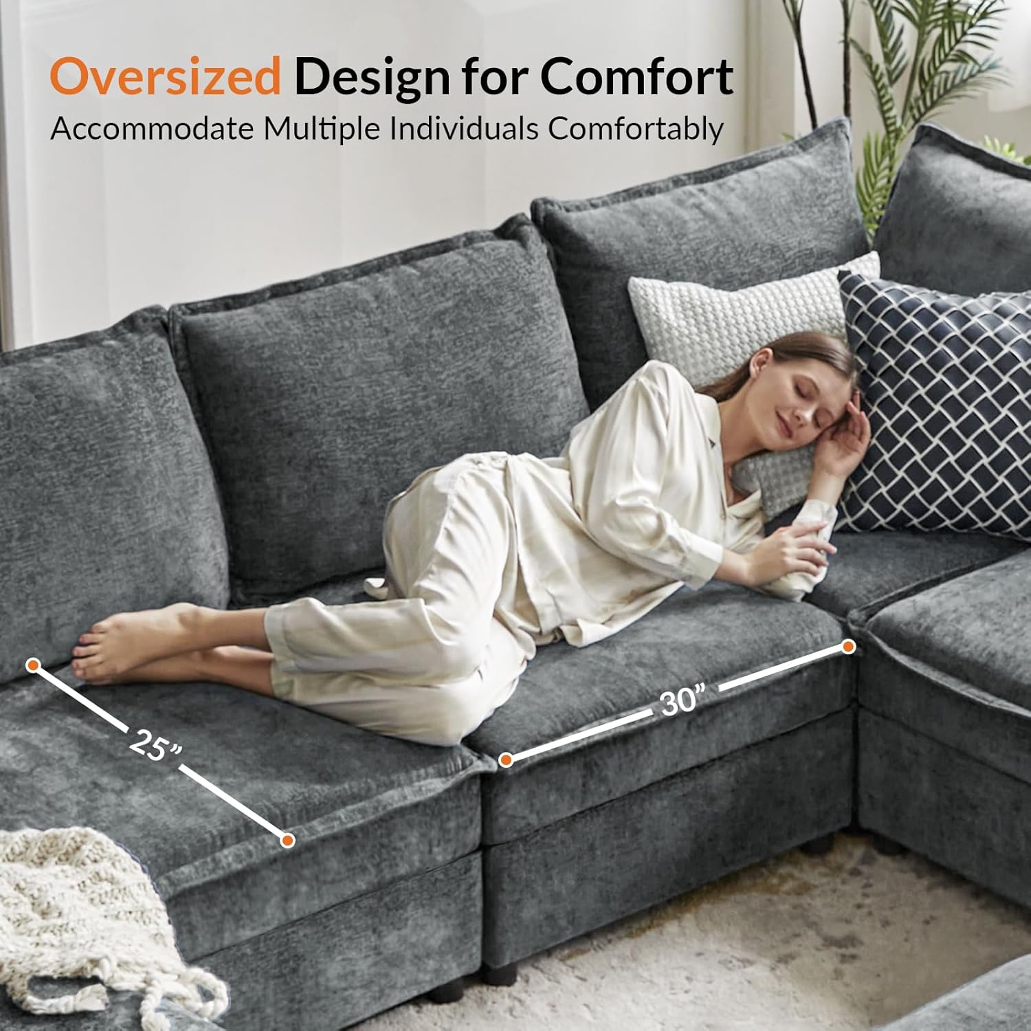 HULALA HOME Storage Ottoman for Sectional Sofa Couch, Grey