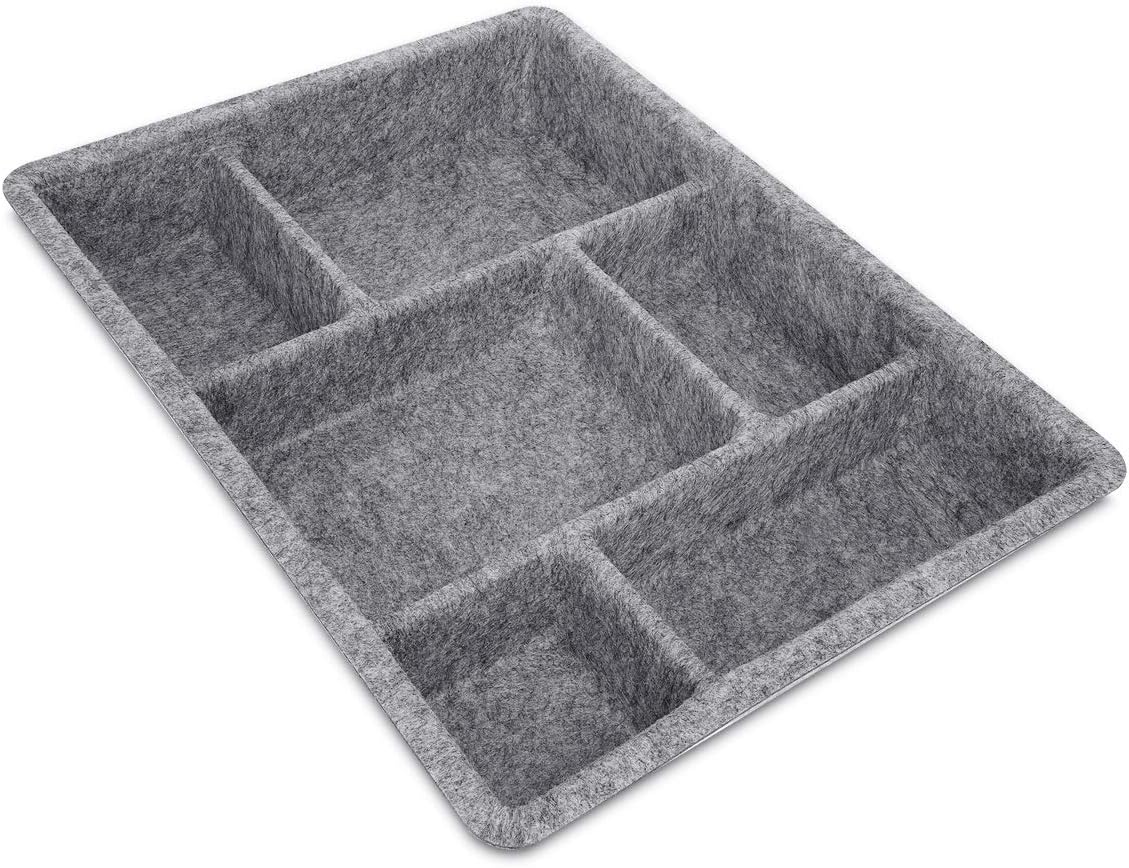 Felt Drawer Organiser Tray - Tidy Desk Drawers, Office Supplies, Jewellery, Cosmetics, Small Personal Items and Accessories - Grey