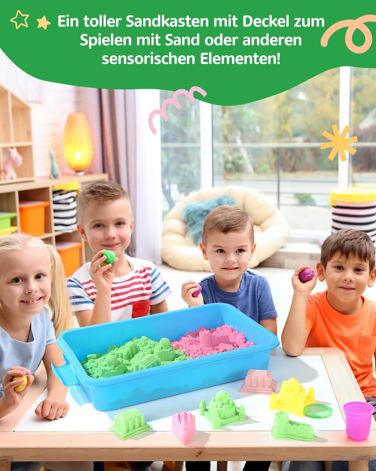 AtMini Sandkasten mit Deckel für Kinder Sensory Bin Spielzeug für Sand Aktivität Sandkasten für Kinder Kunststoff-Tablett für Wasser, Sand, Perlen und mehr (2 Stück)