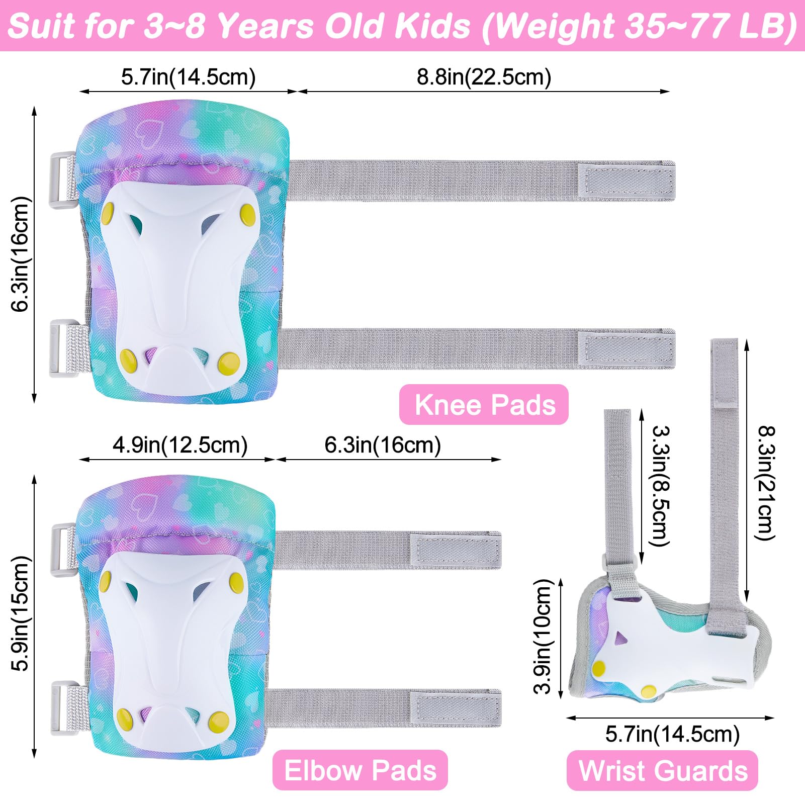 Unicorn Castle Rodilleras y Coderas de Unicornio para niños y niñas, Juego de Equipo de protección Ajustable 6 en 1 con Bolsa de cordón, 3-8 años