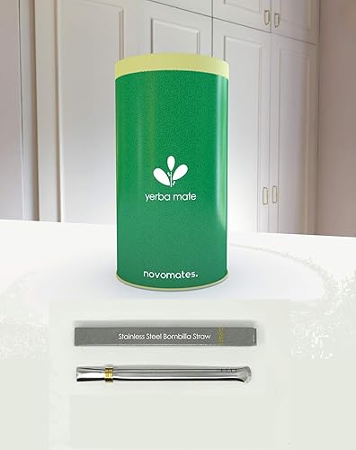 Vista 5 de Novomates Bombilla Mate & Yerba Mate Contenedor de 500 gr (1.1 lb) - Recipiente de yerba mate y yerba fácil de limpiar - Mate Bombilla y lata