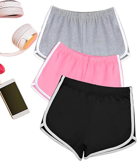 Shorts for Women Pack of 3, Black, Grey, Baby Pink for Gym, Sports, Running, Yoga, Cycling, Walk Casual Shorts Or Half Lower