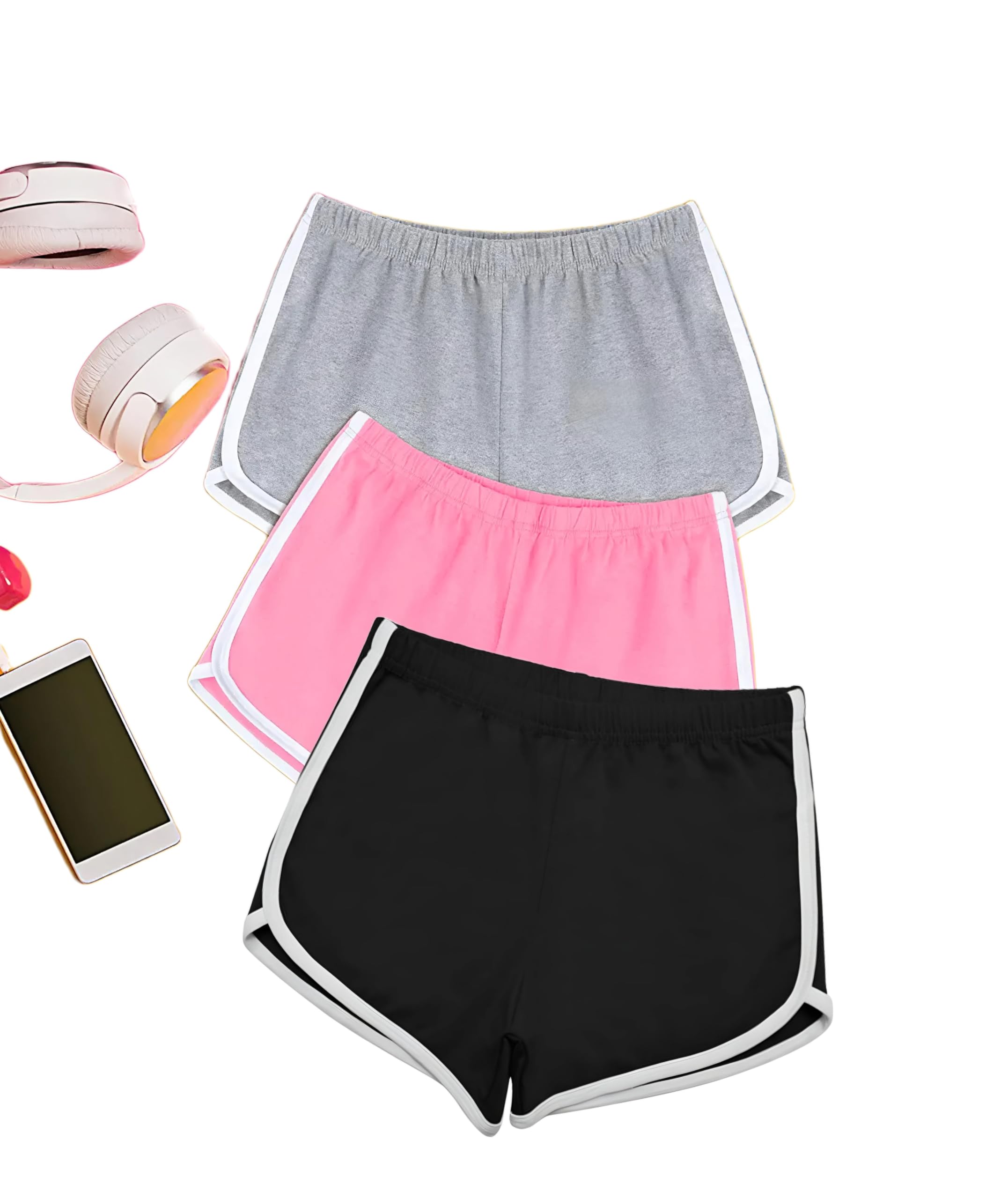 Shorts for Women Pack of 3, Black, Grey, Baby Pink for Gym, Sports, Running, Yoga, Cycling, Walk Casual Shorts Or Half Lower-image-25