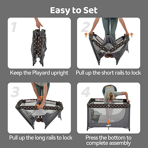 Miniatura 7 de Pamo Babe Cuna portátil con colchón y bolsa de transporte gris Gris,Azul,Rosado,Negro